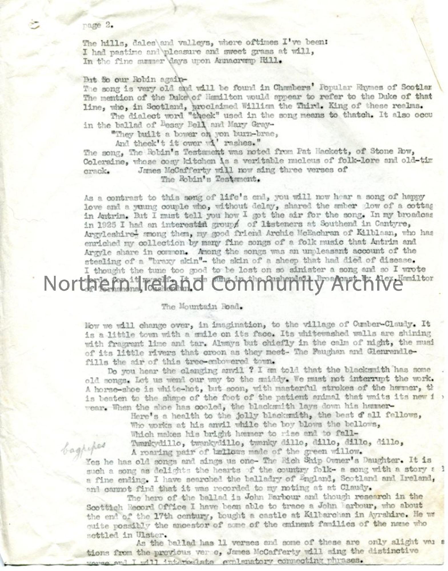 Page two- ‘Ulster’s Heritage of Song’