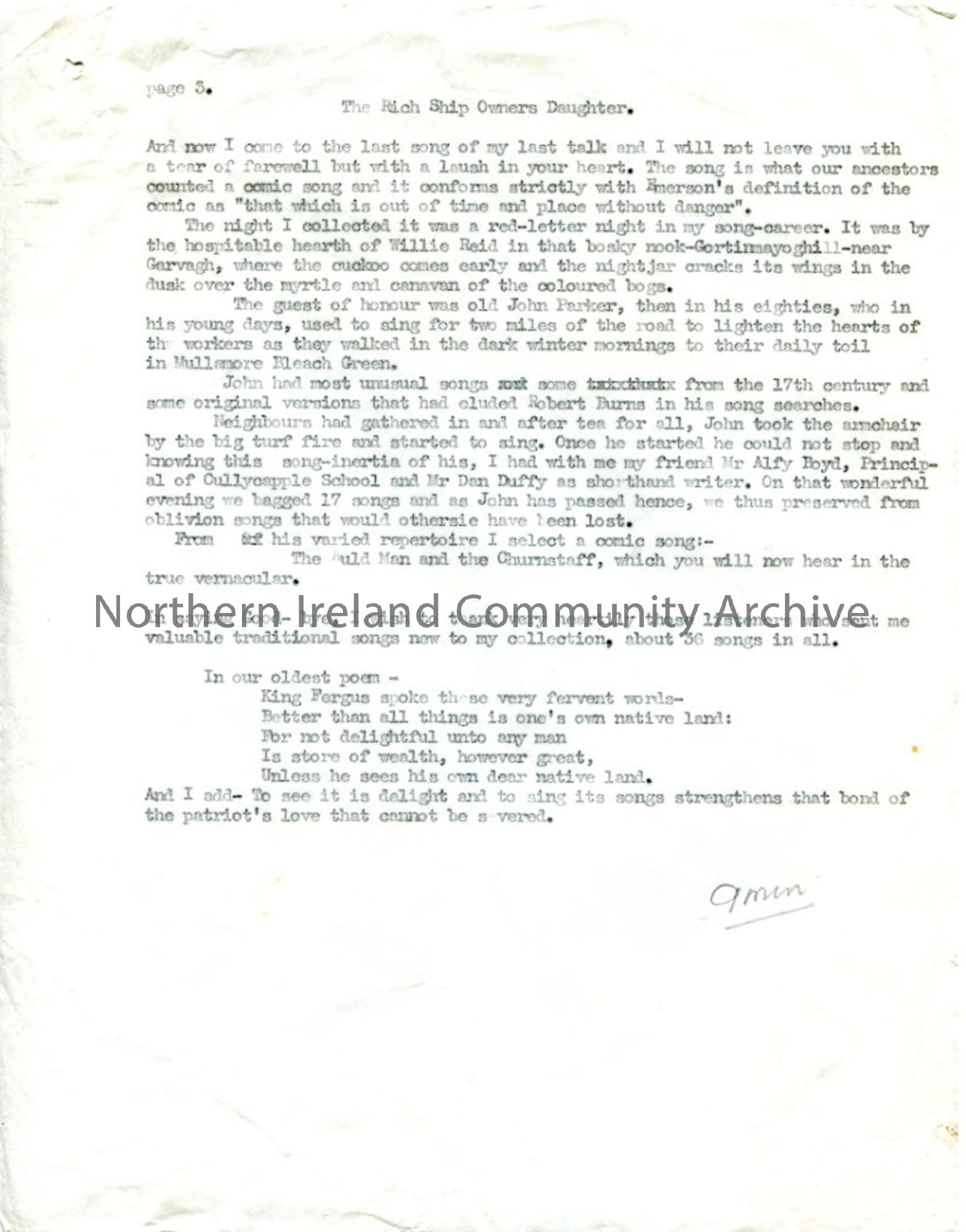 Page three- ‘Ulster’s Heritage of Song’