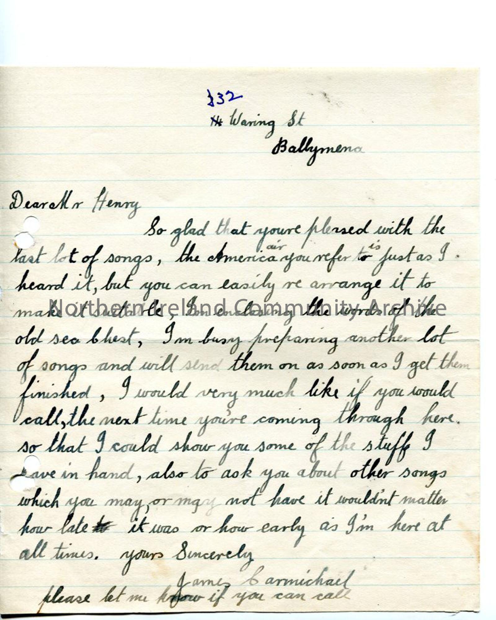 Handwritten letter to Sam Henry (6189)