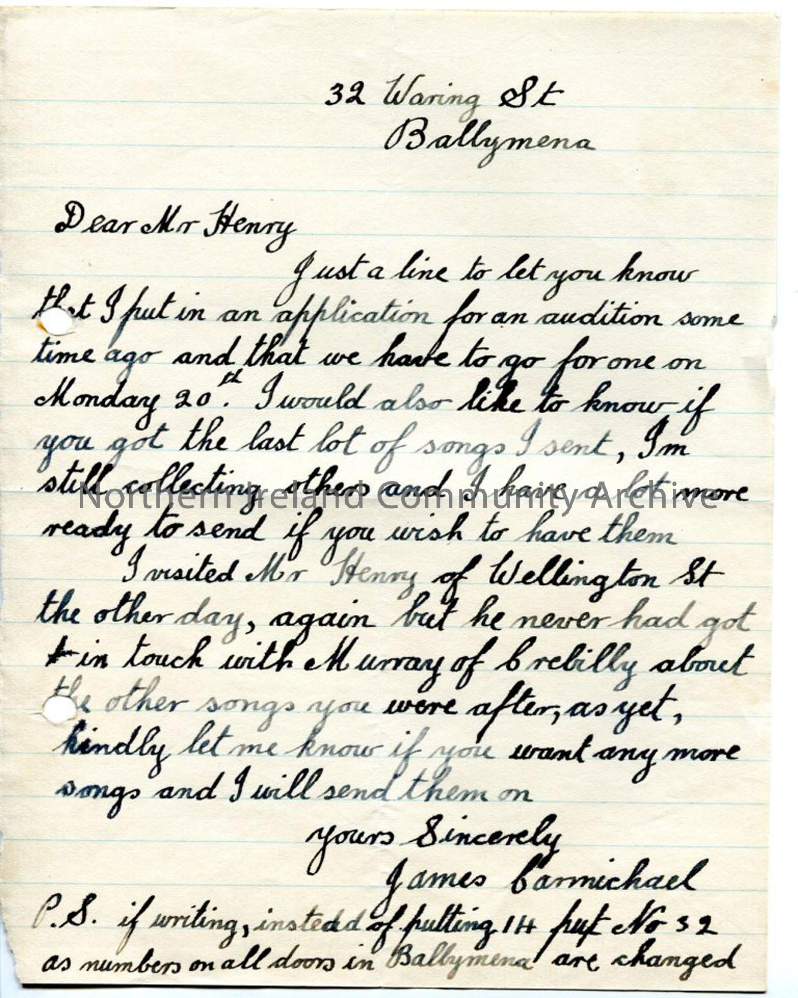 Handwritten letter to Sam Henry  (2494)