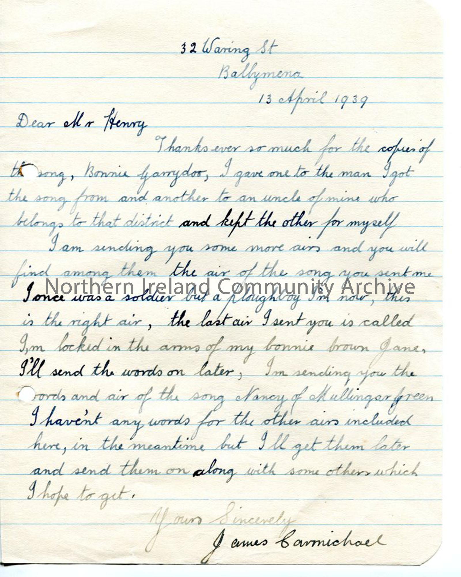 Handwritten Letter to Sam Henry  (4842)