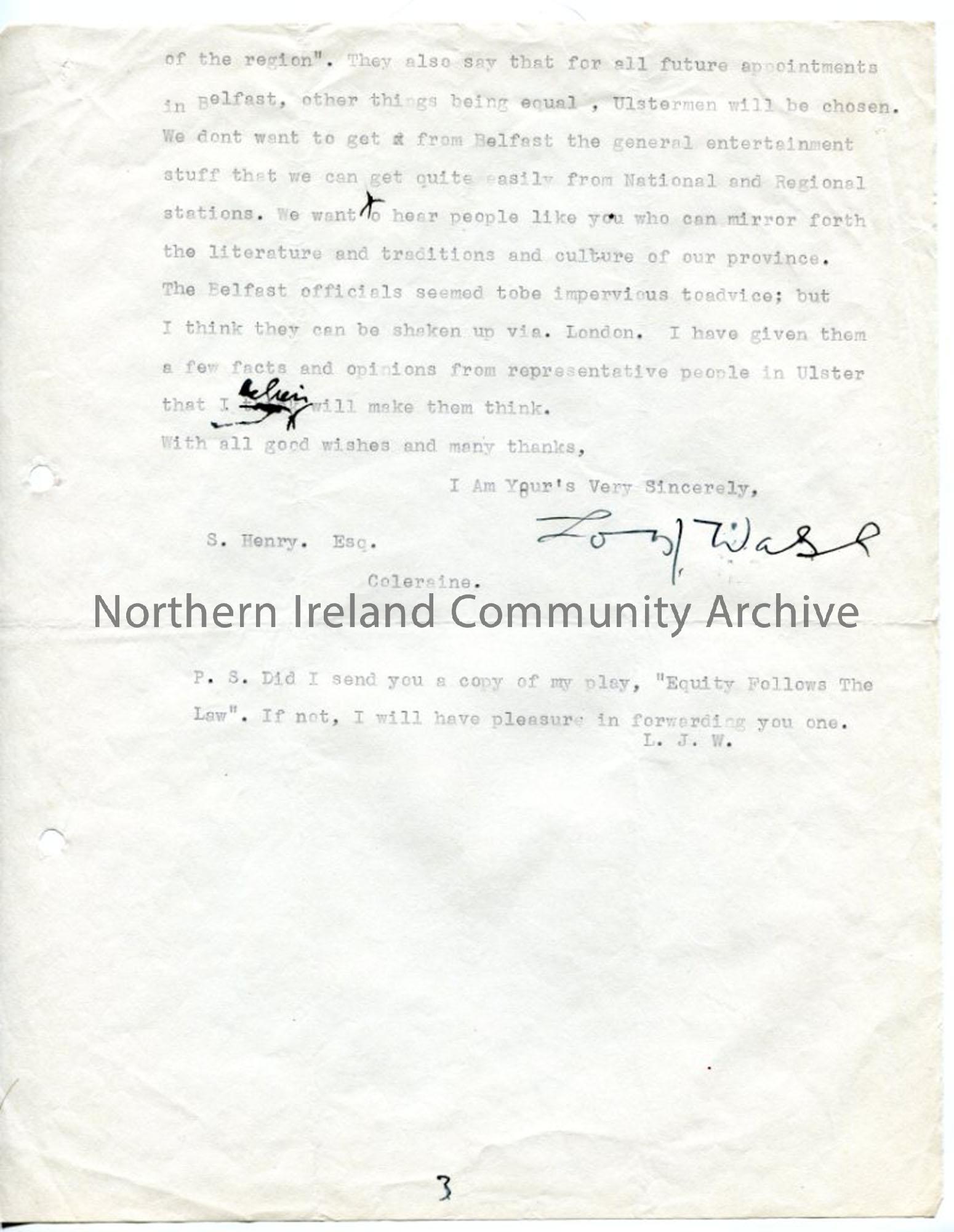 Page 3 of 3: Letter from Louis Walsh, 31.8.1937