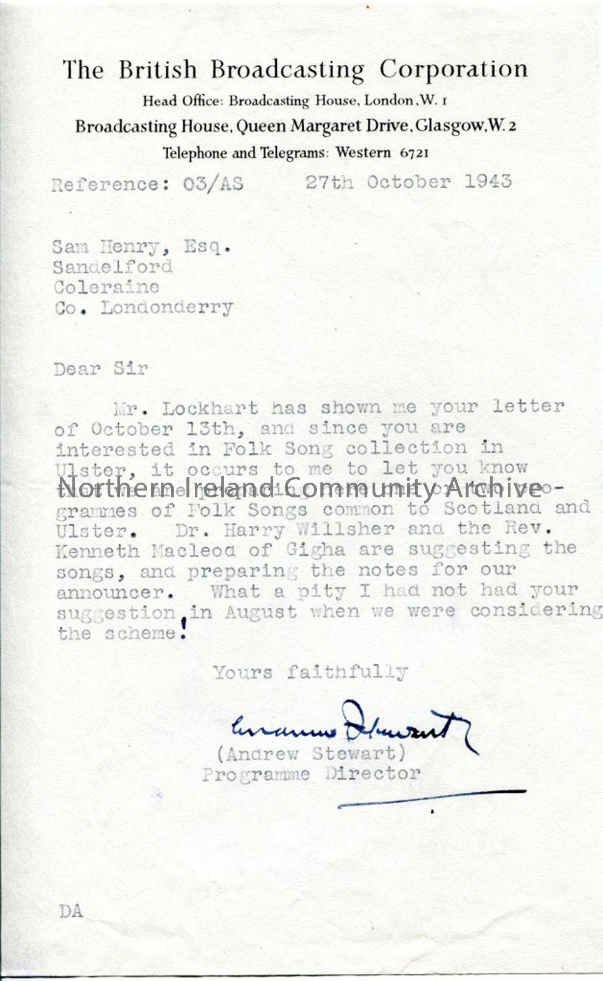 Letter from Andrew Stewart, 27.10.1943