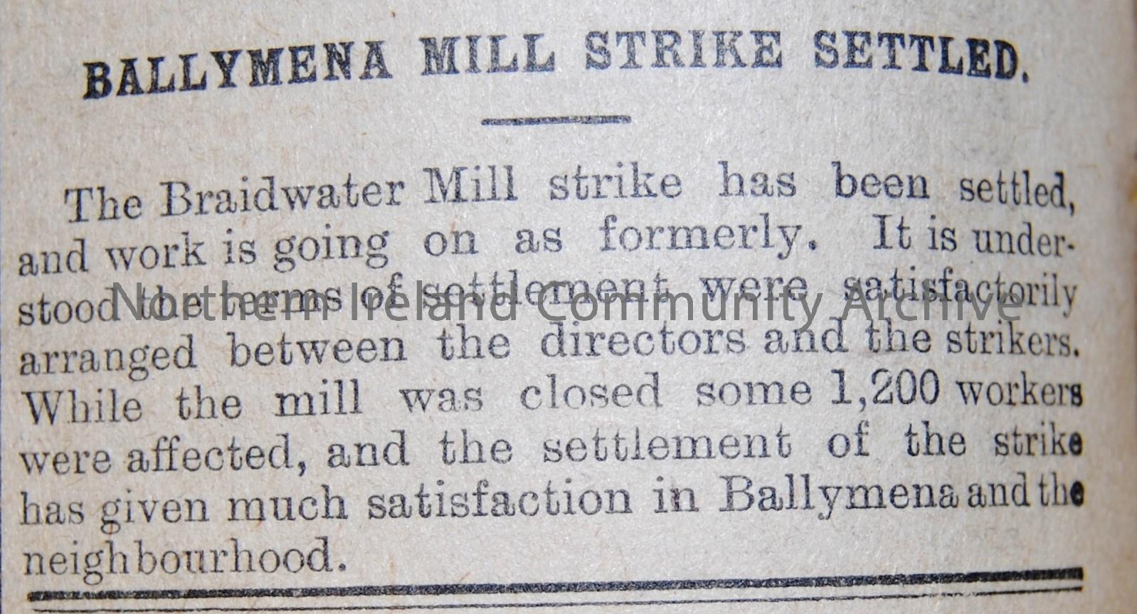 “Ballymena Mill Strike Settled”