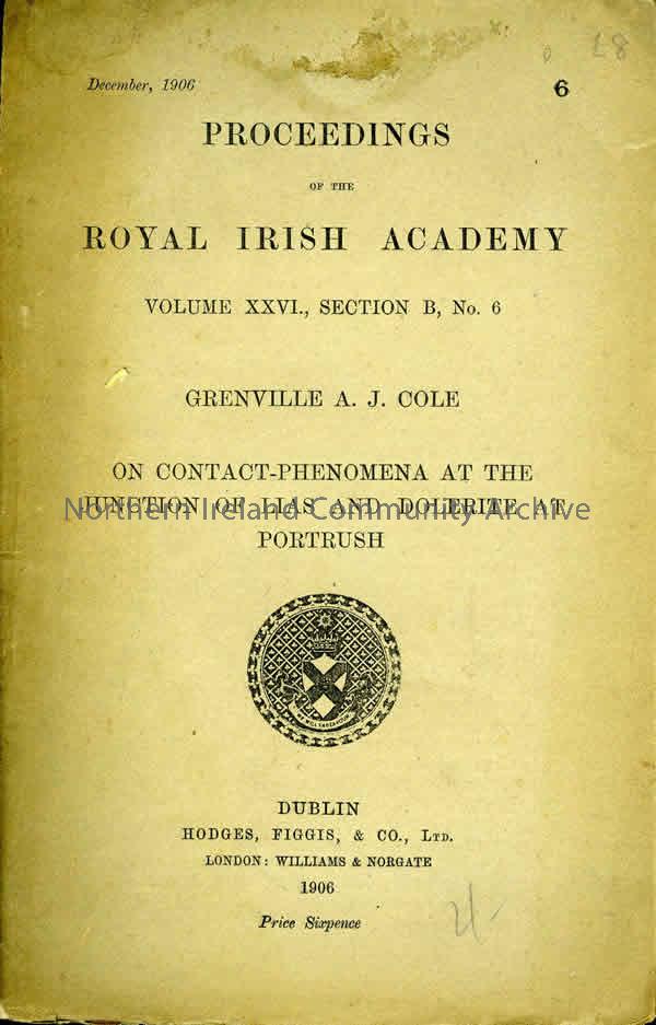 book titled, Proceedings of the Royal Iriah Academy, Volume XXVU., Section B, No.6 (3037)