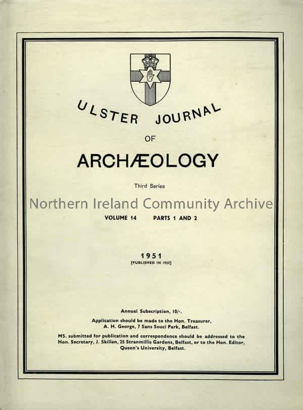 book titled, Ulster Journal of Archaeology. Third Series Volume 14, parts 1 and 2.1951 (1530)