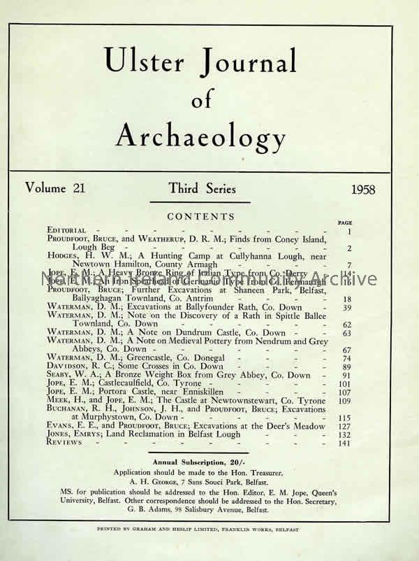 book titled, Ulster Journal of Archaeology. Third Series Volume 21. 1958 (4795)