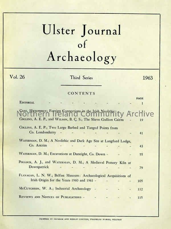 book titled, Ulster Journal of Archaeology. Third Series Volume 26, 1963. (4809)