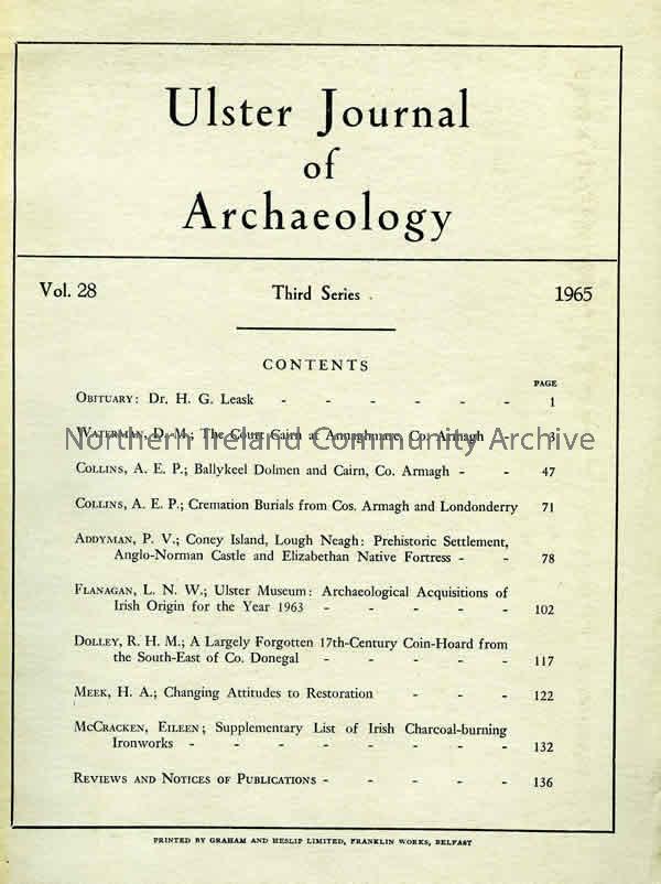book titled, Ulster Journal of Archaeology. Third Series Volume 28, 1965 (4722)