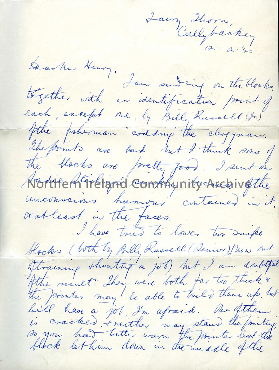 Letter from R L Russell, 12.2.1940