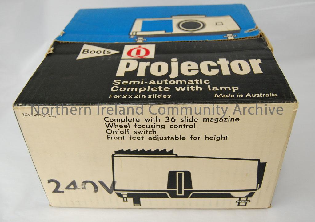 Boots semi-automatic projector, complete with 36 slide magazine, for 2x2in slides, with box – 2006.206 (1)