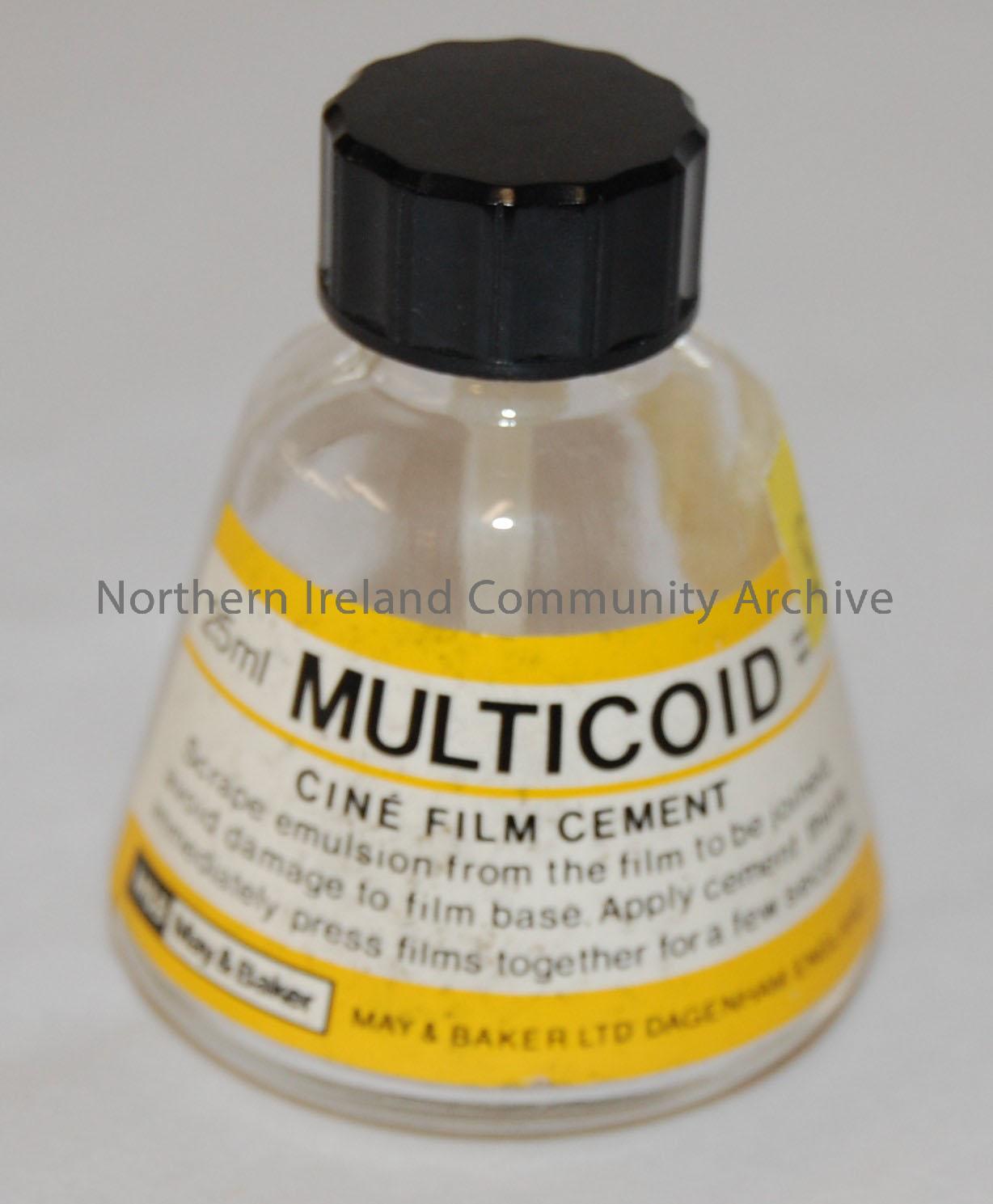 Cine film cement, “Multicoid”. 25ml glass bottle (empty) – 2006.209 (1)