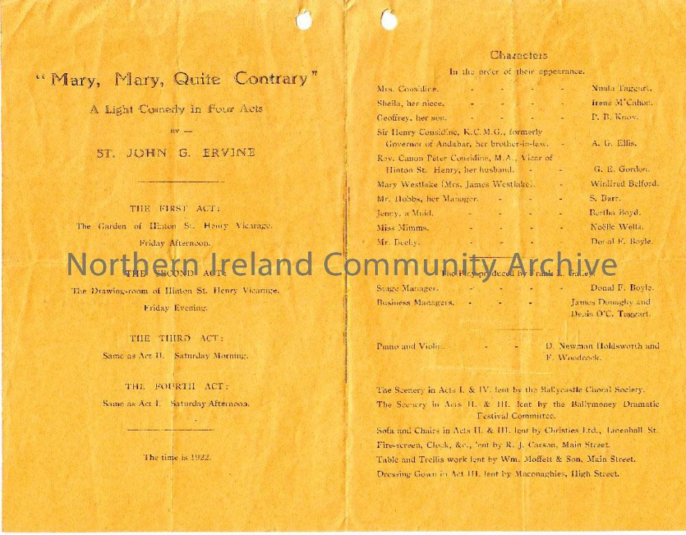 Programme Ballymoney Literary and Debating Society, December 14th, 1934. Signed by members of the cast – 2007.88