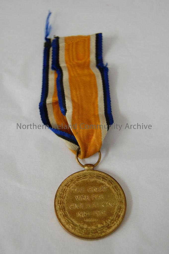 World War One Victory medal with original ribbon awarded to PTE. W. G. GRAHAM. R.Innis’Fus – 2010.715 (2)