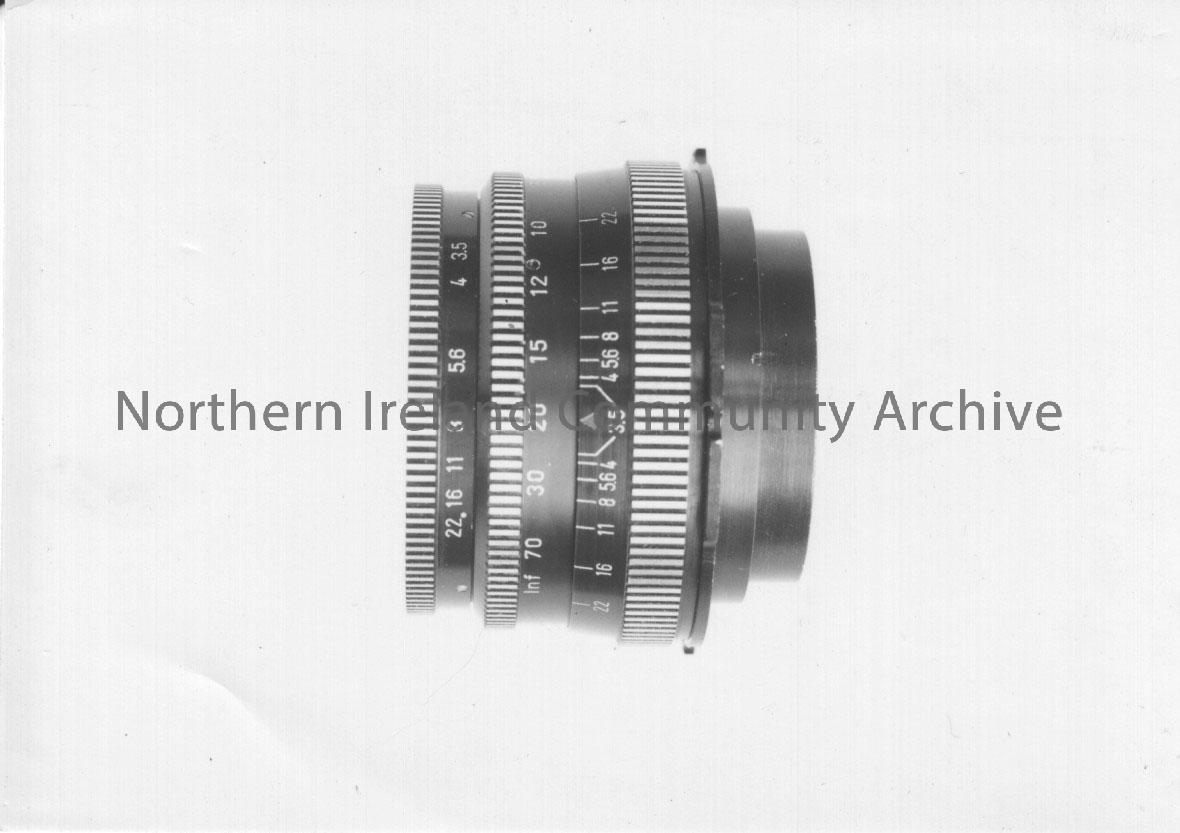 Photographs of a Corfield 66 camera modelled by Pat Williams. – 2011.265 (11)