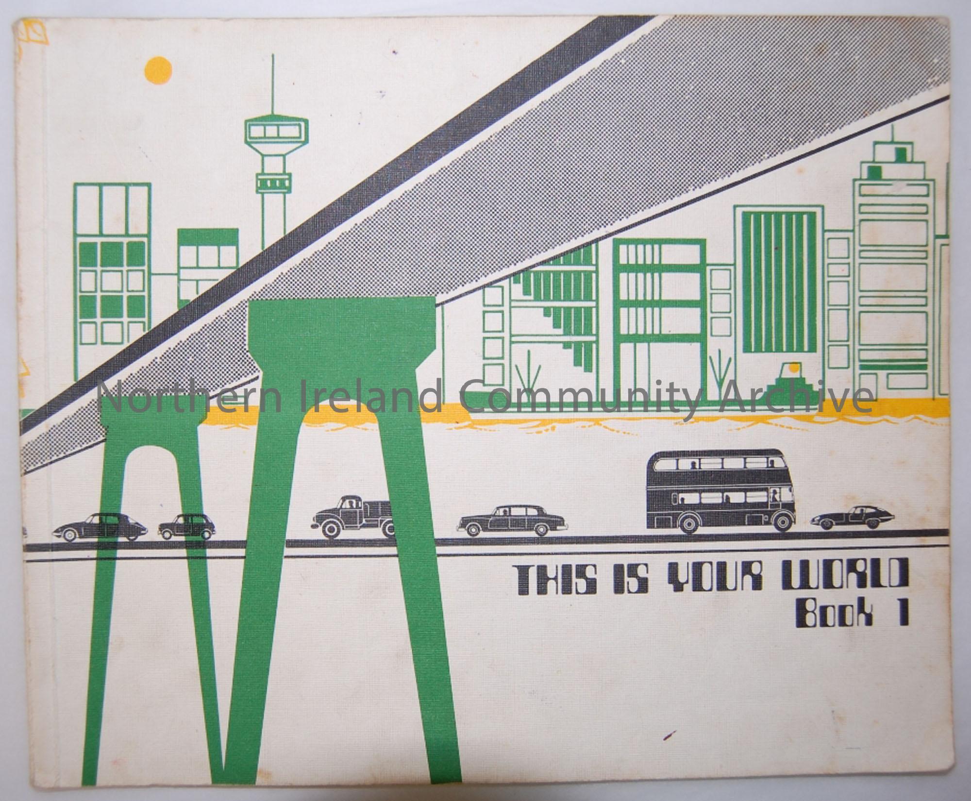 By Garner, 1970. White cover with illustration of bridge, city and cars in green, black and yellow