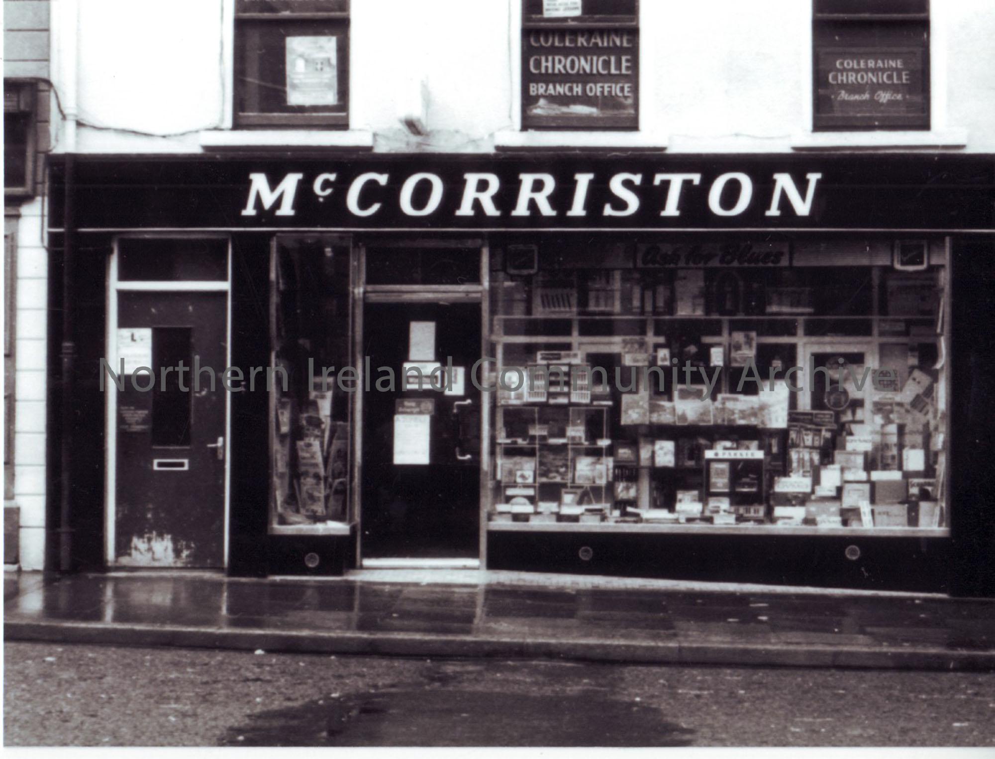 View of shop front, McCorriston, stationery shop