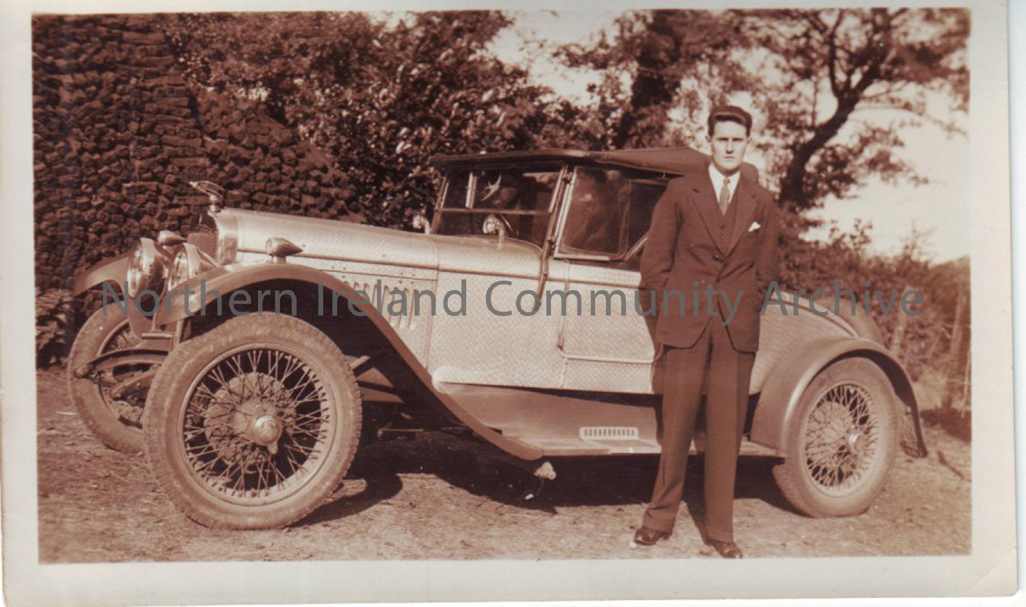 Robert McLean standing by his ‘Star’ car. This car is believed to have raced in the Ulster TT race, before being purchased by McLean.