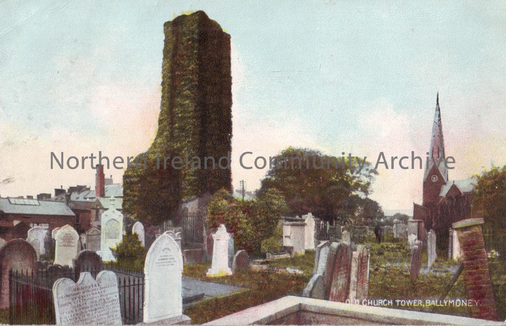 Coloured photograph of the Old Church Tower, Ballymoney