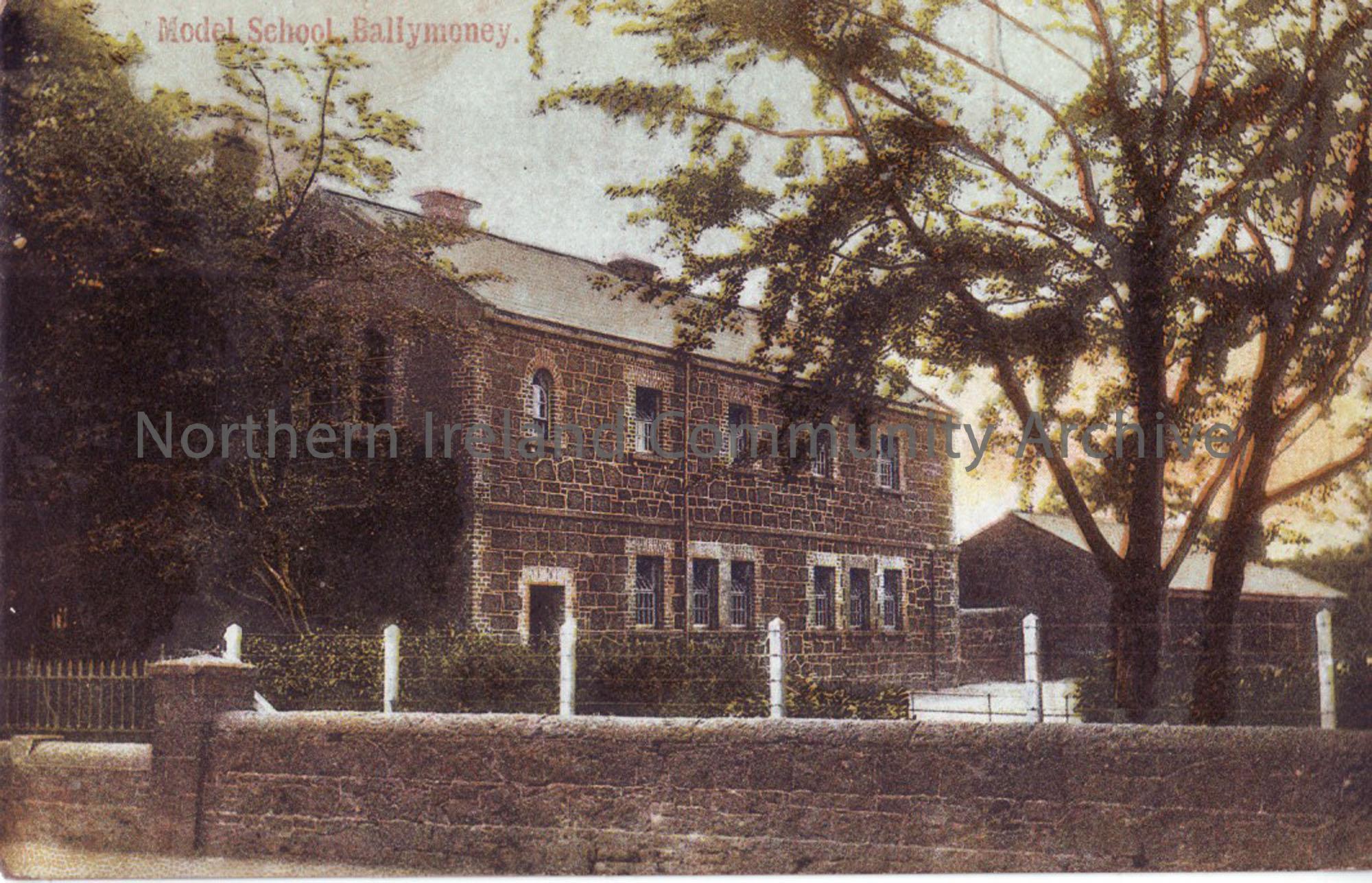 Coloured photograph of Model School, Ballymoney