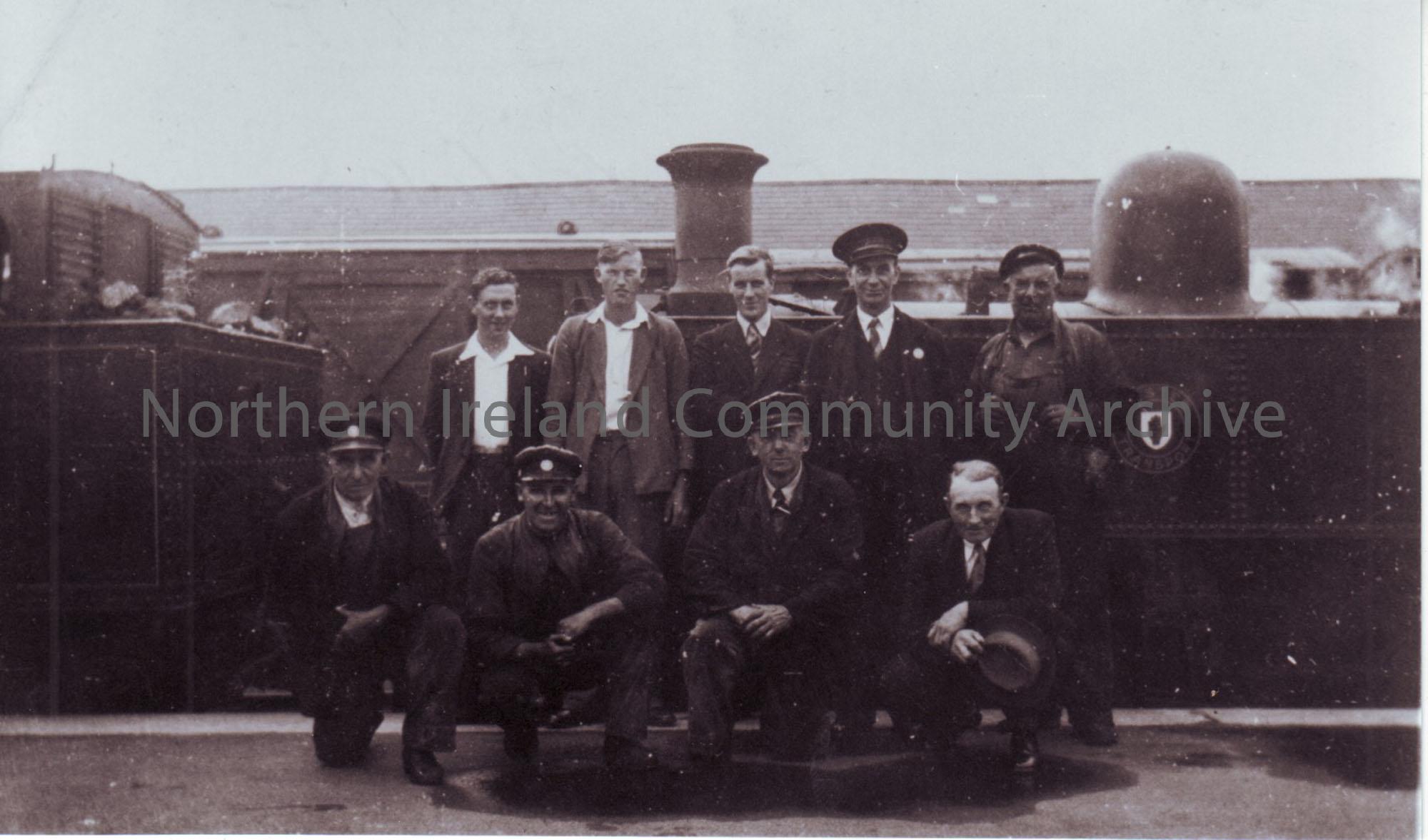 Engine Crews photographed on Last Day of the Ballycastle Railway. The last train ran on 2nd July, 1950
