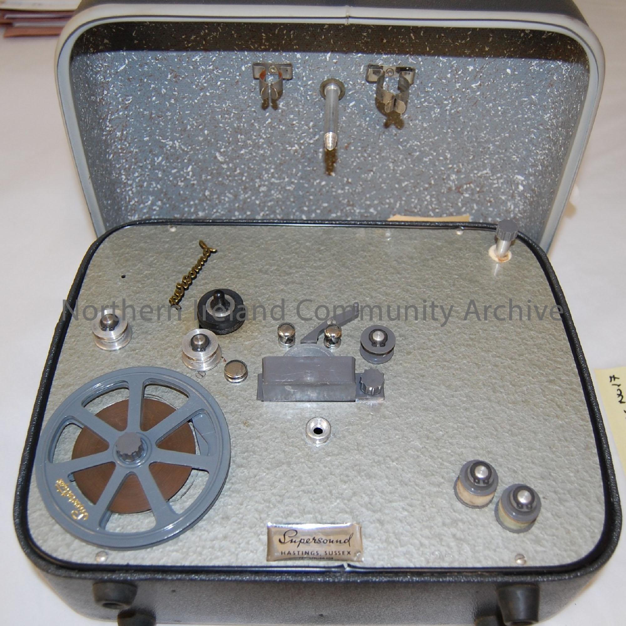 film striper encased in hard plastic case. Personnel model no. 5255, manufactured by Supersound, Hastings