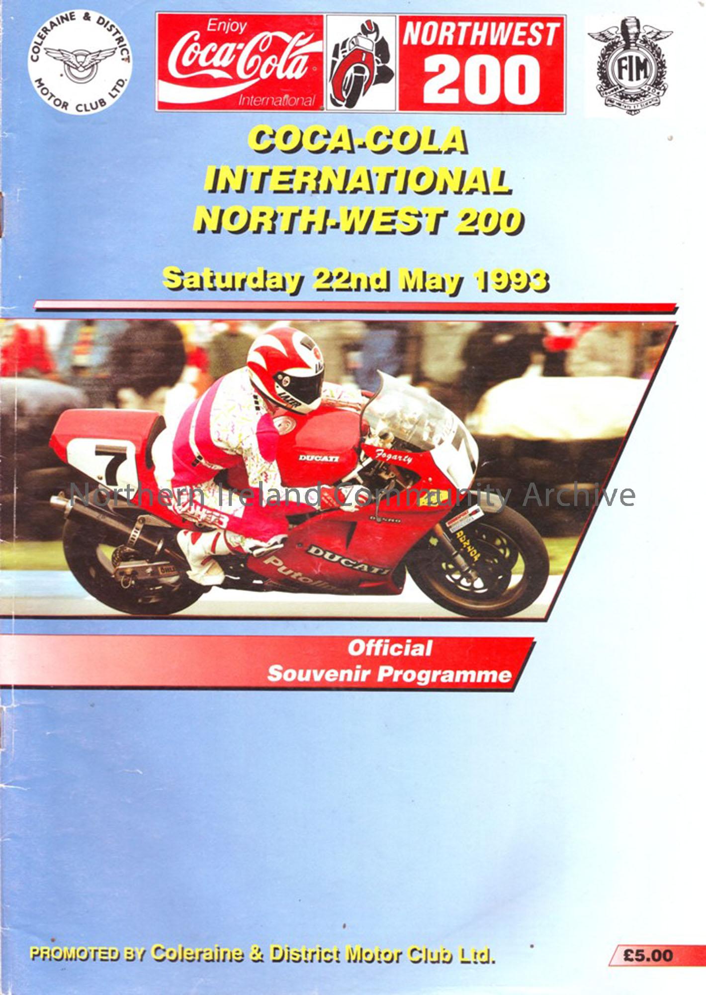 Official Souvenir Programme of the North West 200, 1993. Includes lists of Entrants in each class and lap score charts.