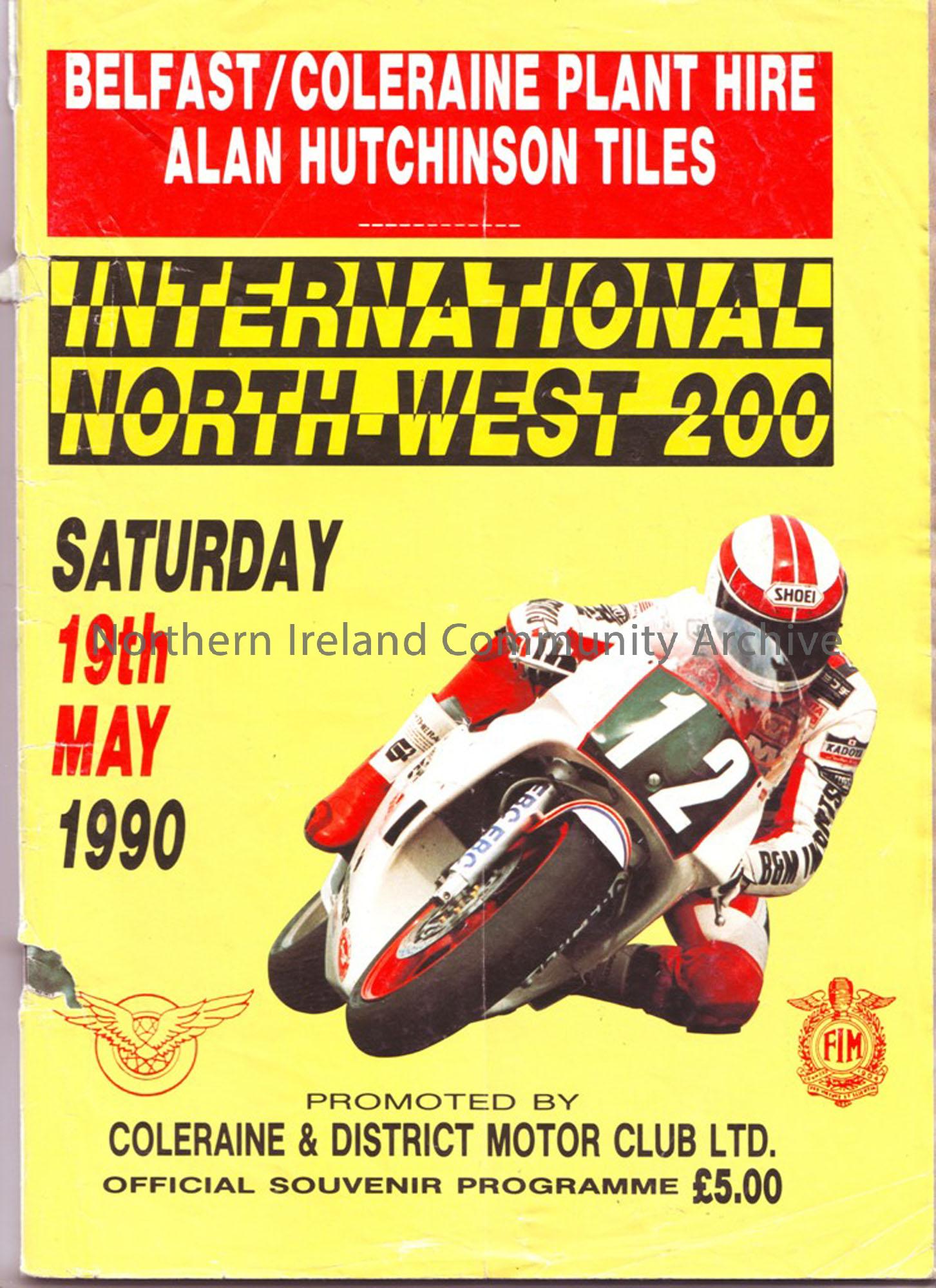 Official Souvenir Programme of the North West 200, 1990. Includes lists of Entrants in each class and lap score charts.