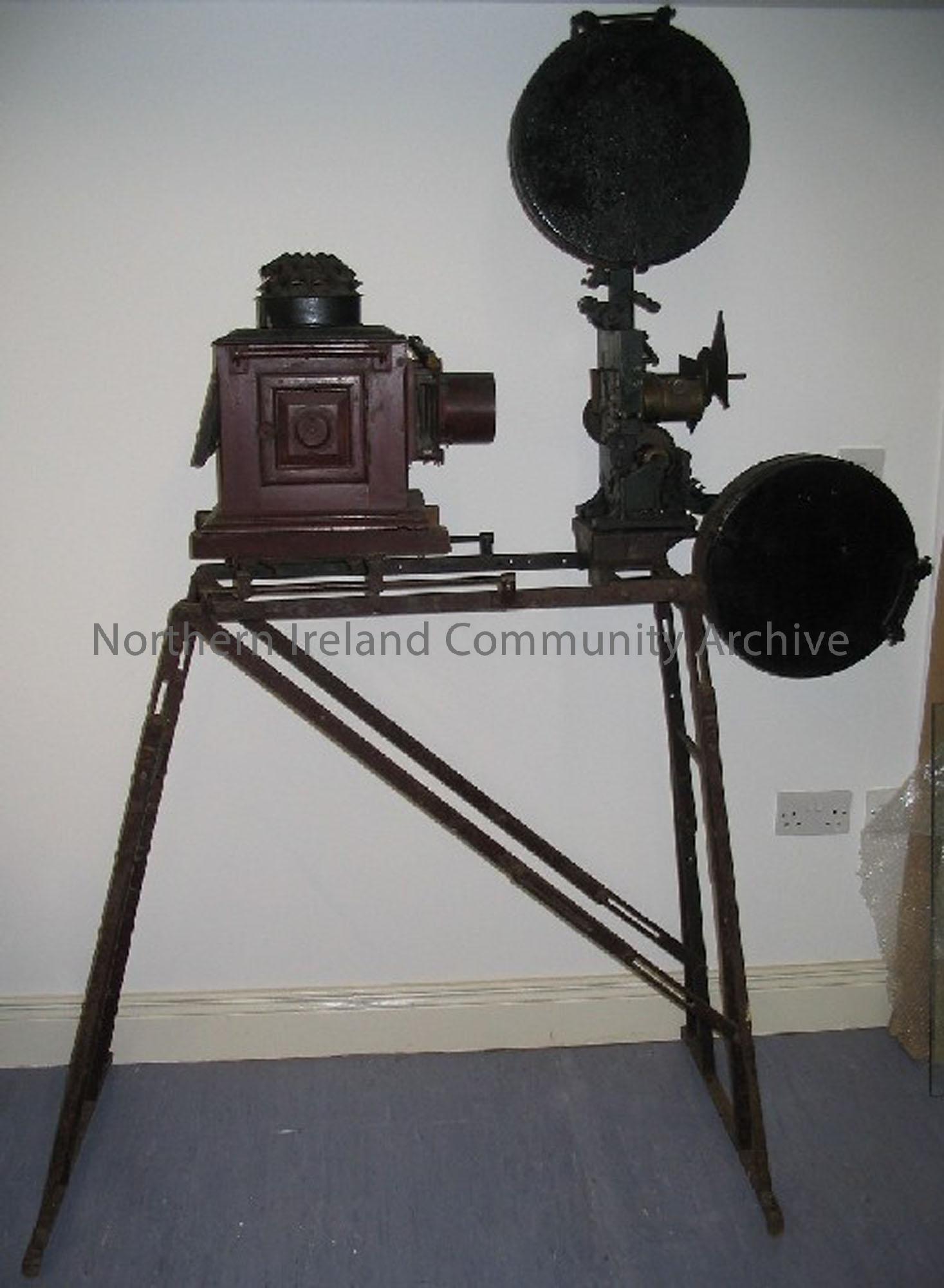 Gaumont cinema projector. This was used for playing silent, black and white films in the 1920s in St. Patrick’s Hall, Castle Street, Ballymoney