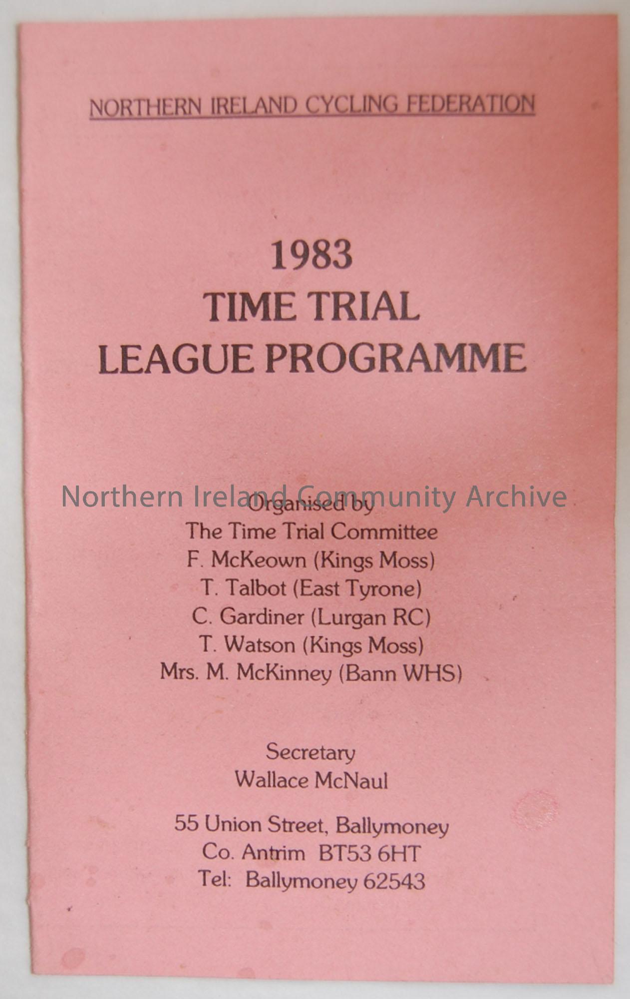 Northern Ireland Cycling Federation 1983 Time Trial league programme.