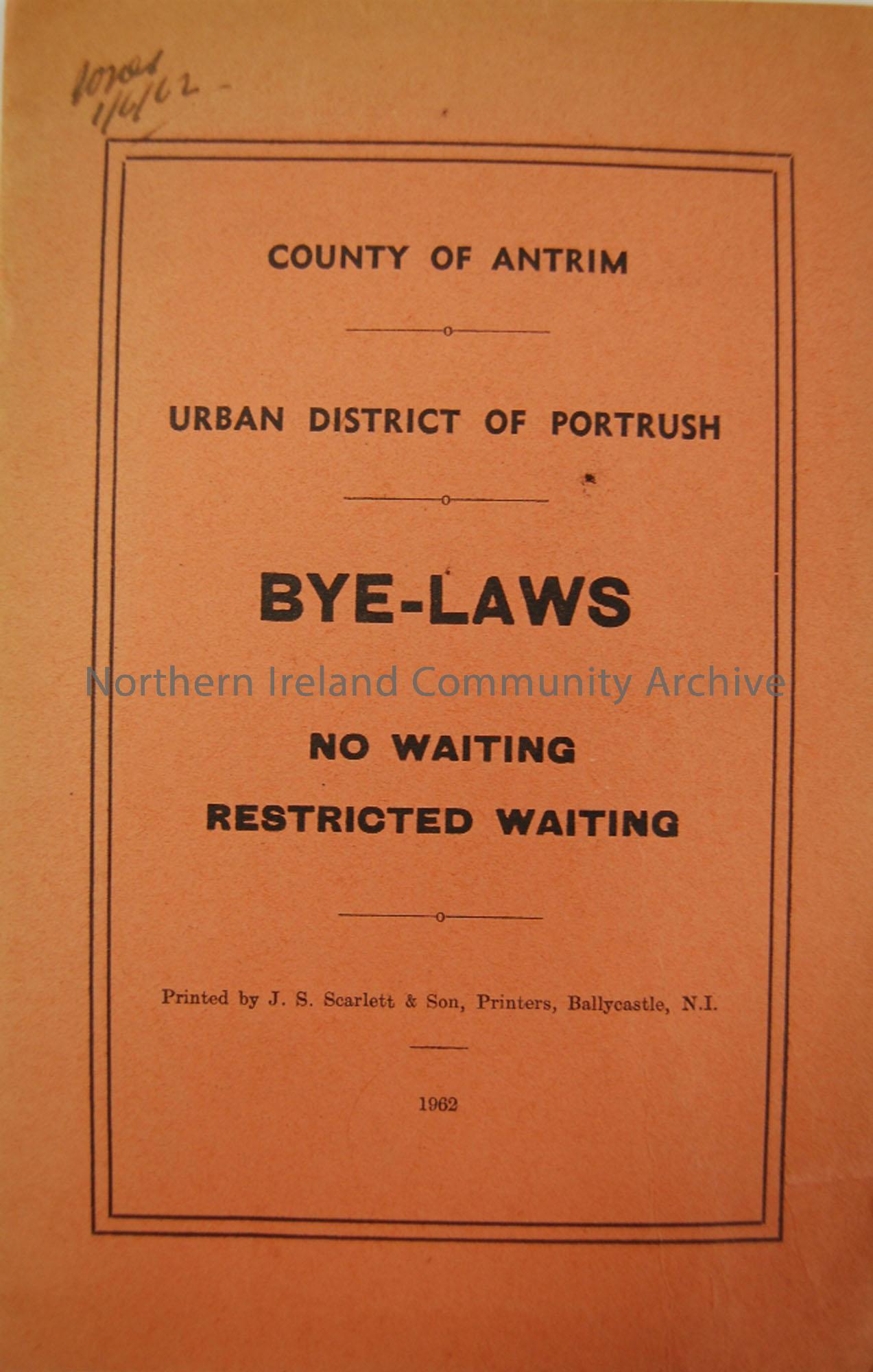 County of Antrim, Urban District of Portrush, Bye-Laws. No waiting, restricted waiting. 1962