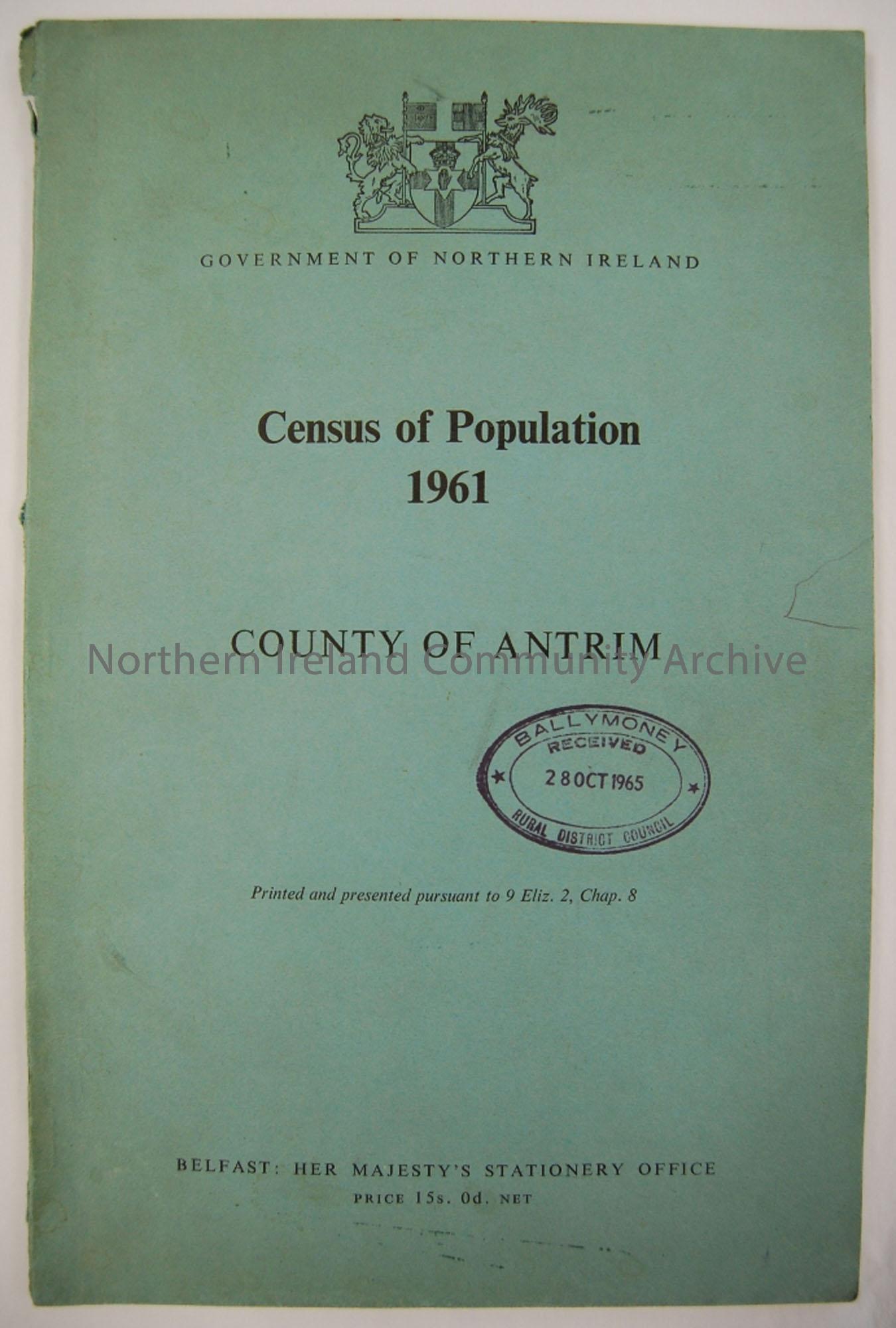 Government of Northern Ireland Census of Population. 1961. County Antrim.