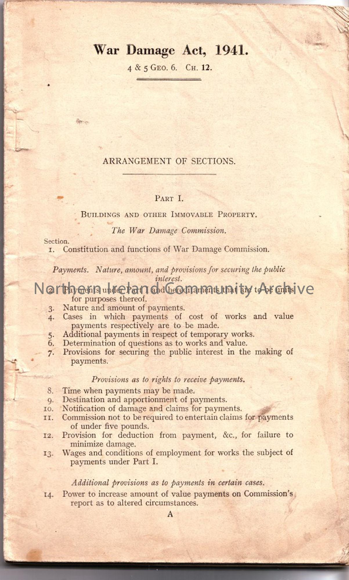 War Damage Act 1941, Landlord and Tenant (War Damage) Act (Northern Ireland), 1941 and War Damage Act 1943.