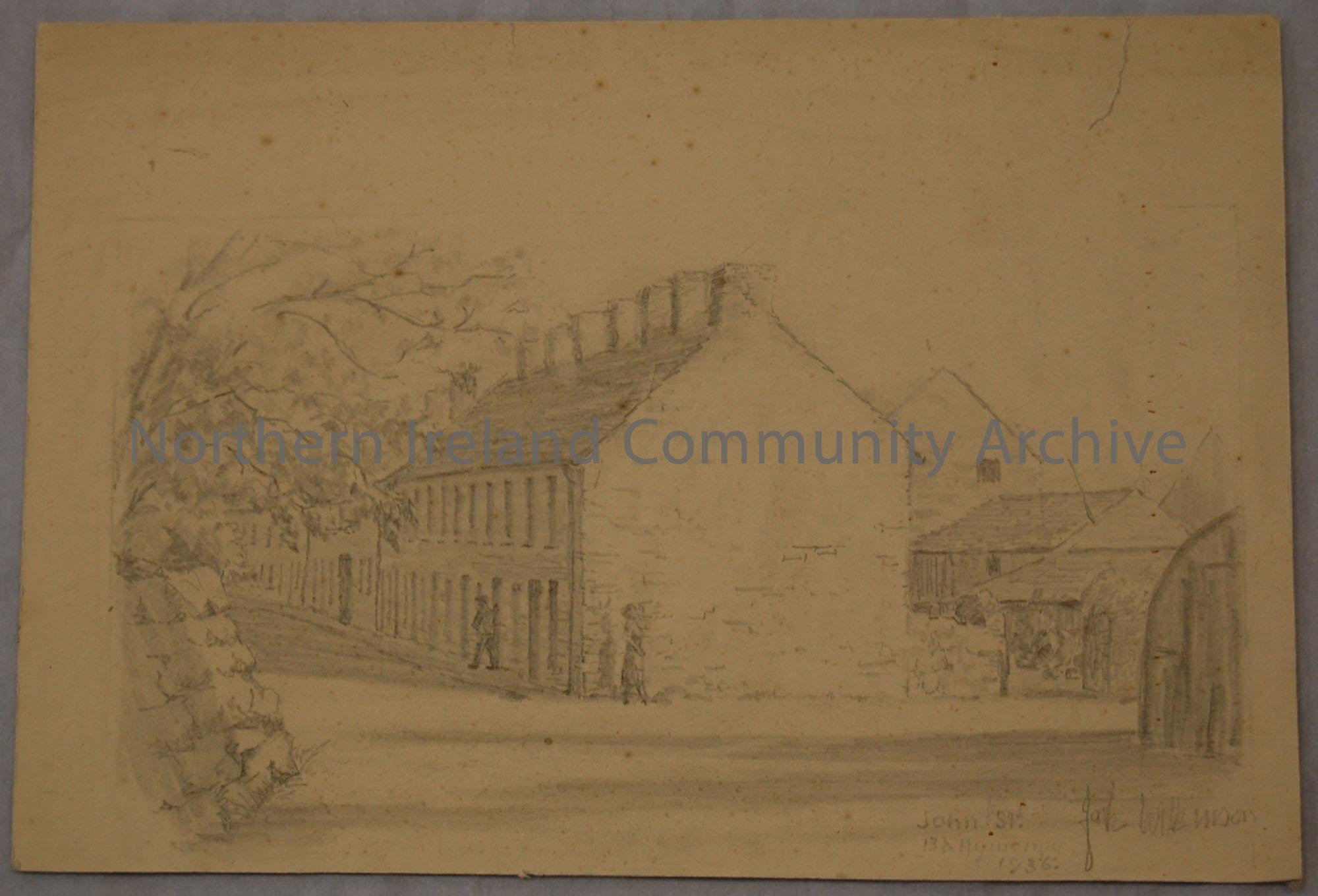 Pencil sketch of John Street, Ballymoney Co. Antrim by Jack Wilkinson