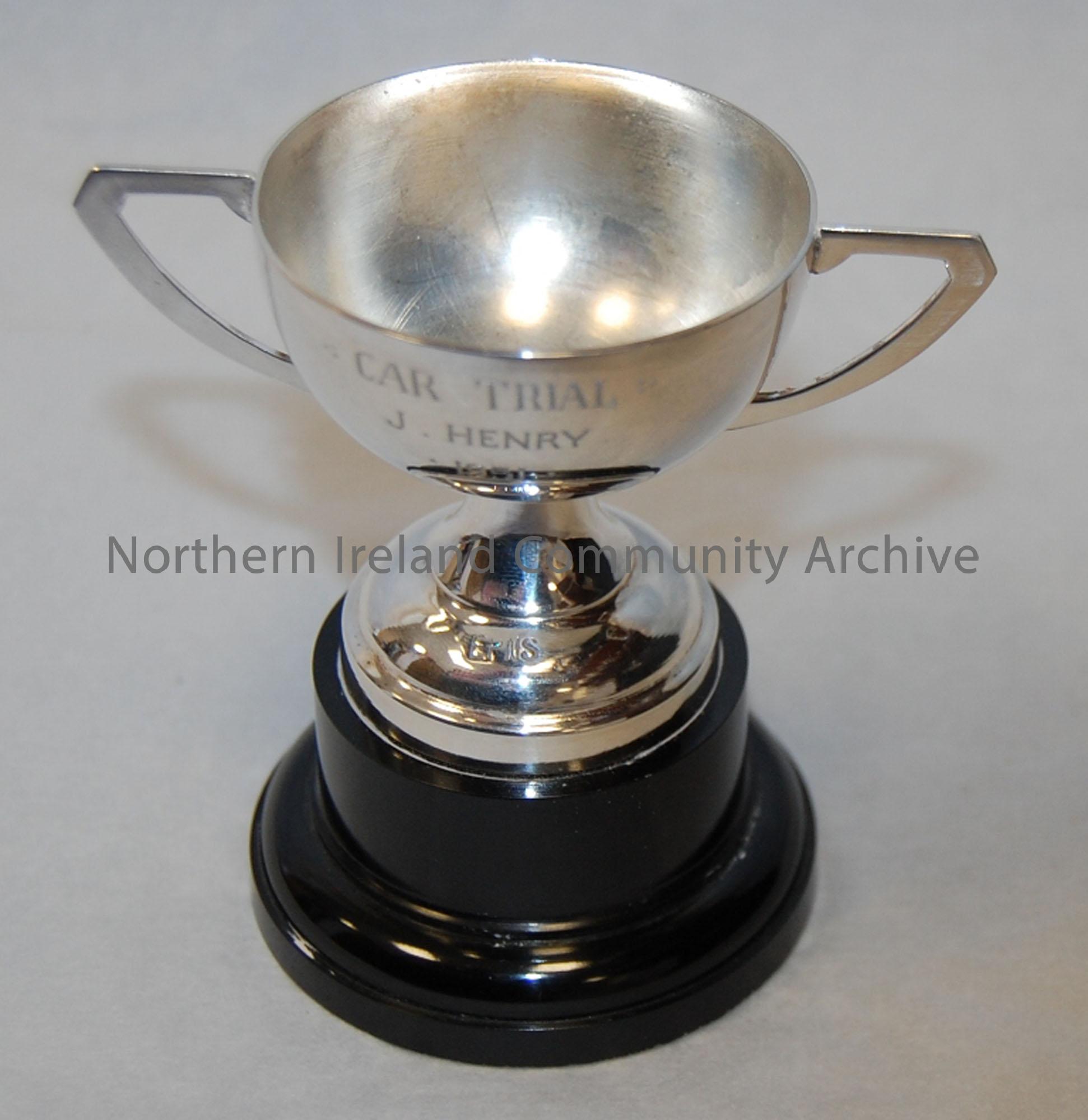 Silver Cup with plastic base and handles. Car Trial J. Henry 1951.