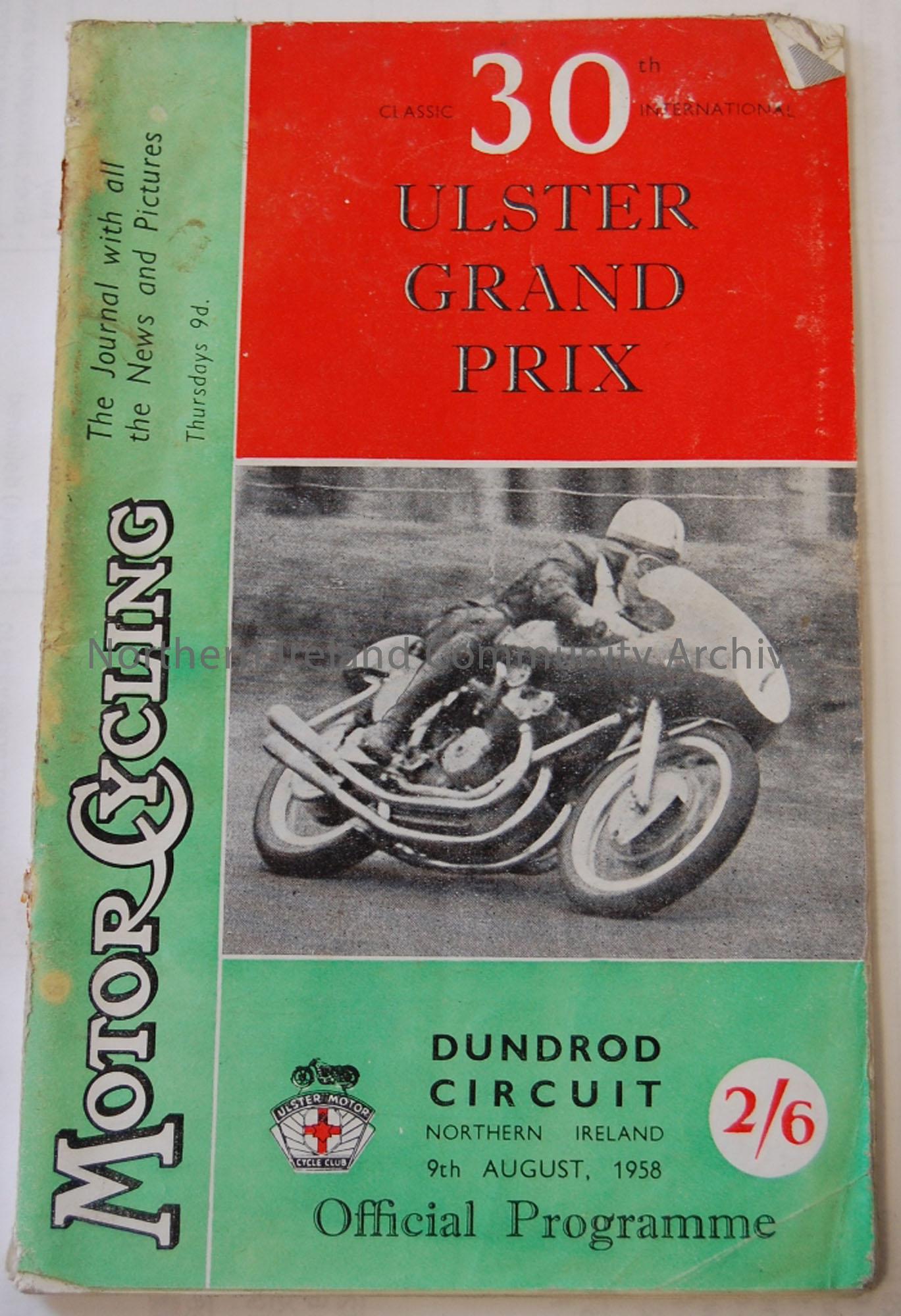 Official Souvenir programme- 22nd Classic International Ulster Grand Prix 19th August, 1950 Price 2/-.