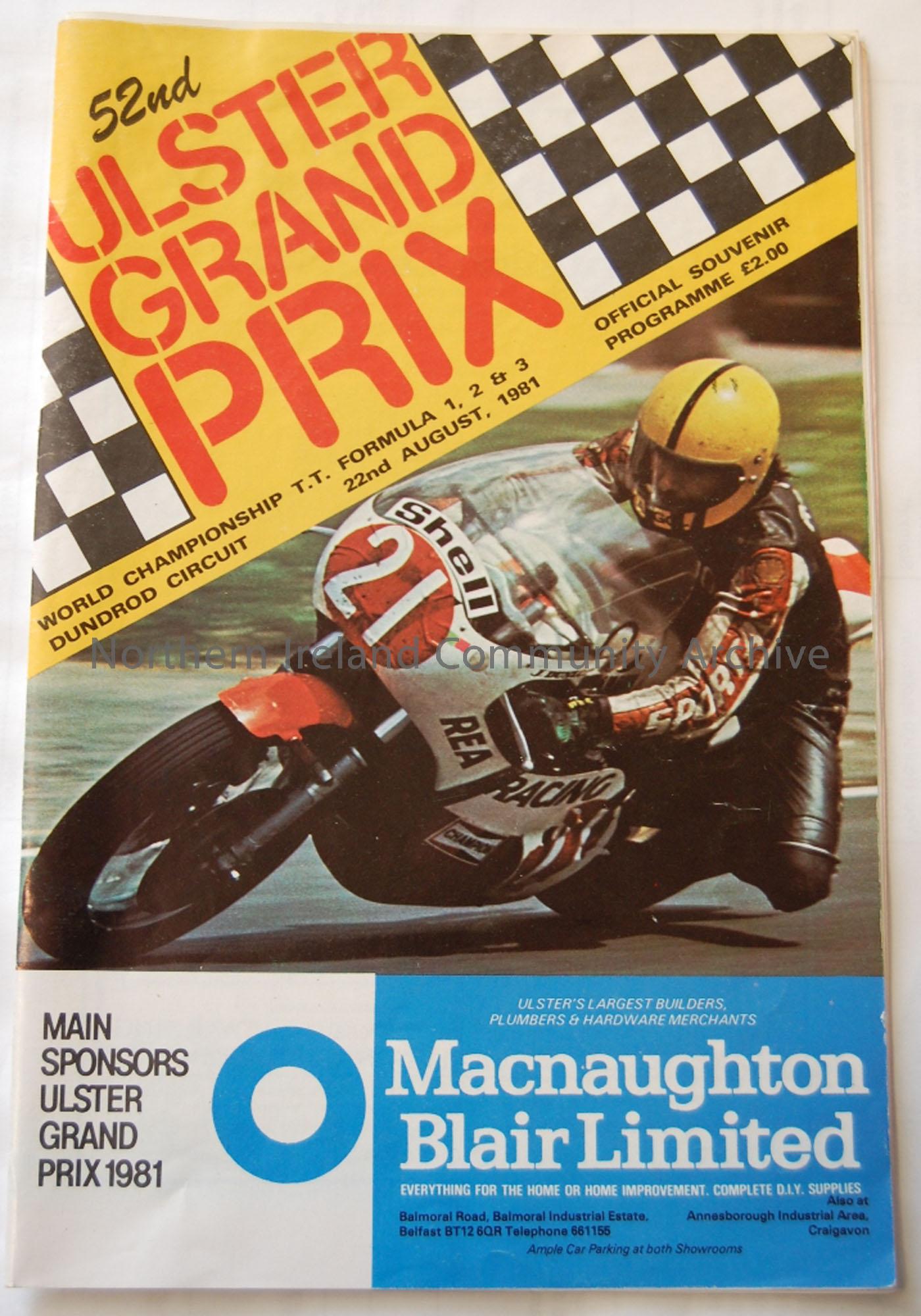 Official Souvenir programme- 52nd Ulster Grand Prix 22nd August, 1981 (Joey Dunlop on front cover)