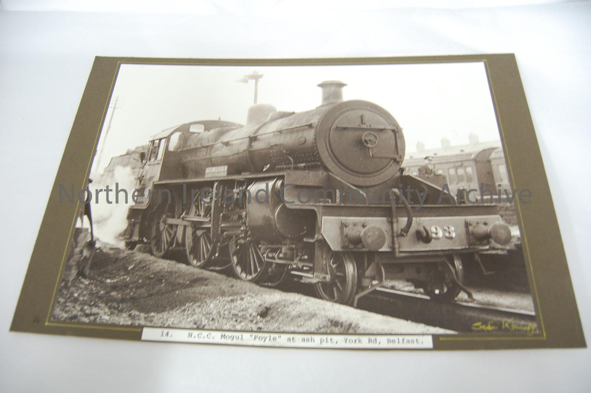 Mounted photograph of Broad Gauge ‘Mogul’ class 2.6.0 No.93 ‘The Foyle’ at the ash pit York Road Belfast- Sean Kennedy Photograph