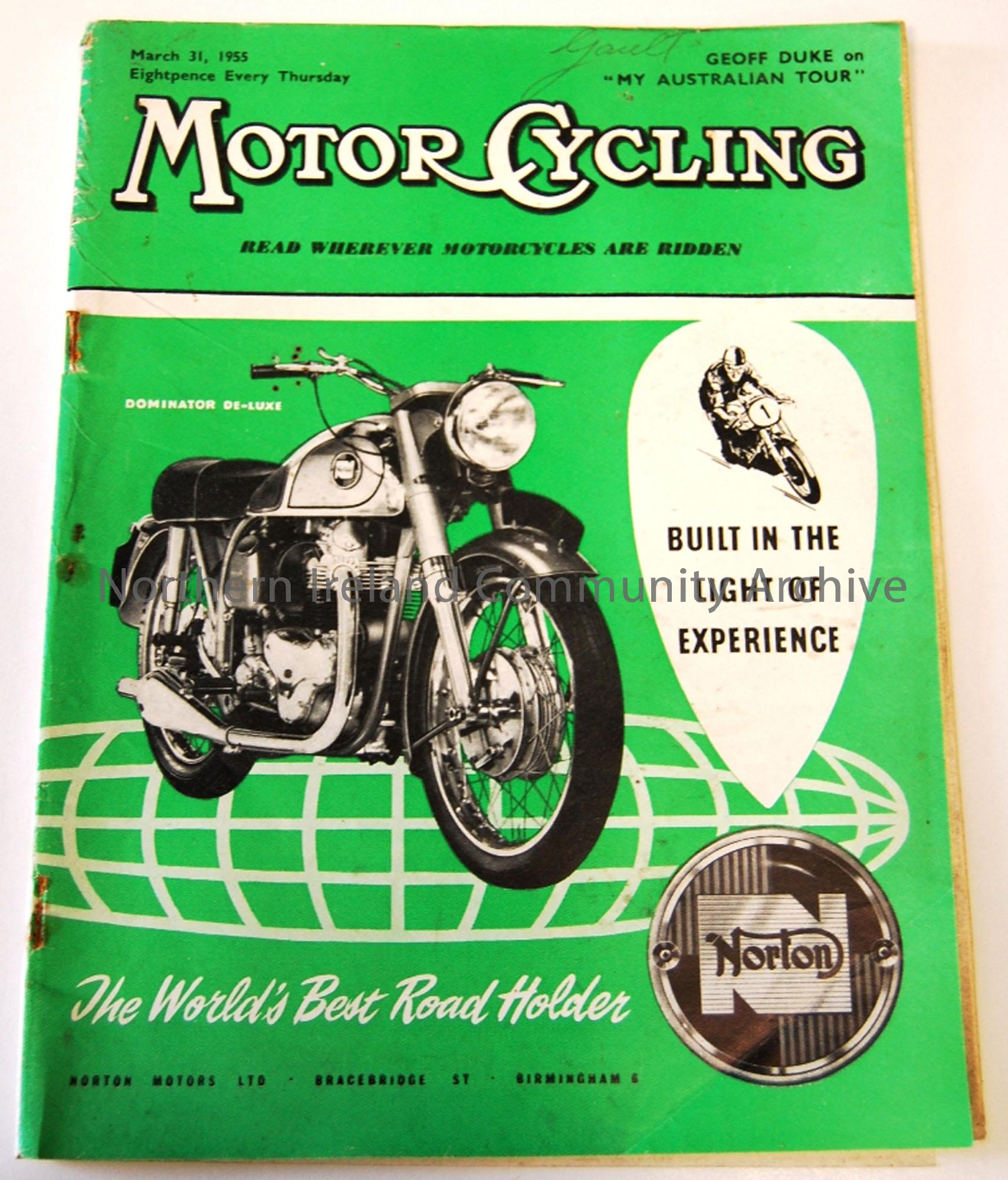 Motor cycling, read wherever motorcyclists are ridden- March 31, 1955