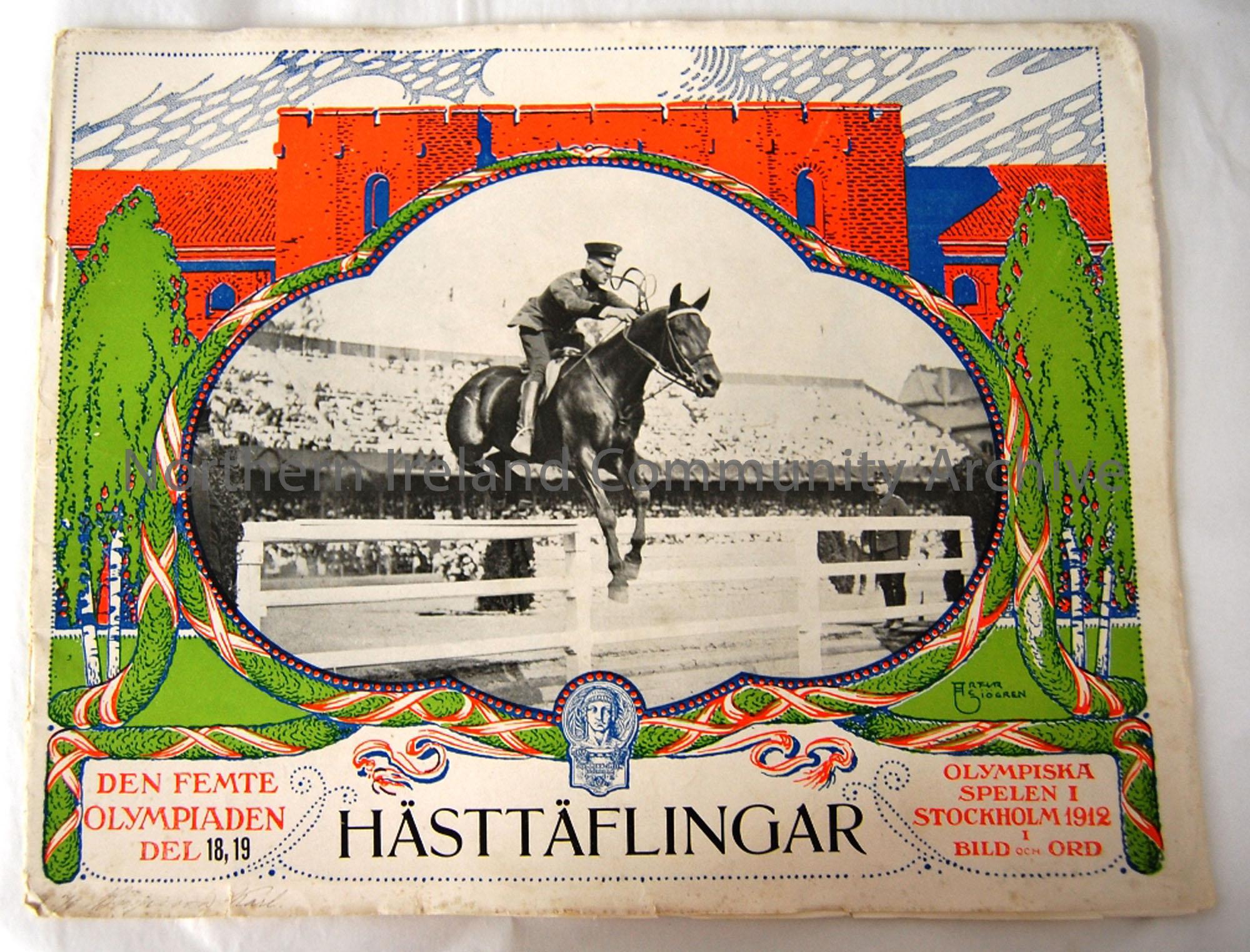 After the 1912 Olympic games 24 booklets were produced in Swedish. This issue features Equestrian