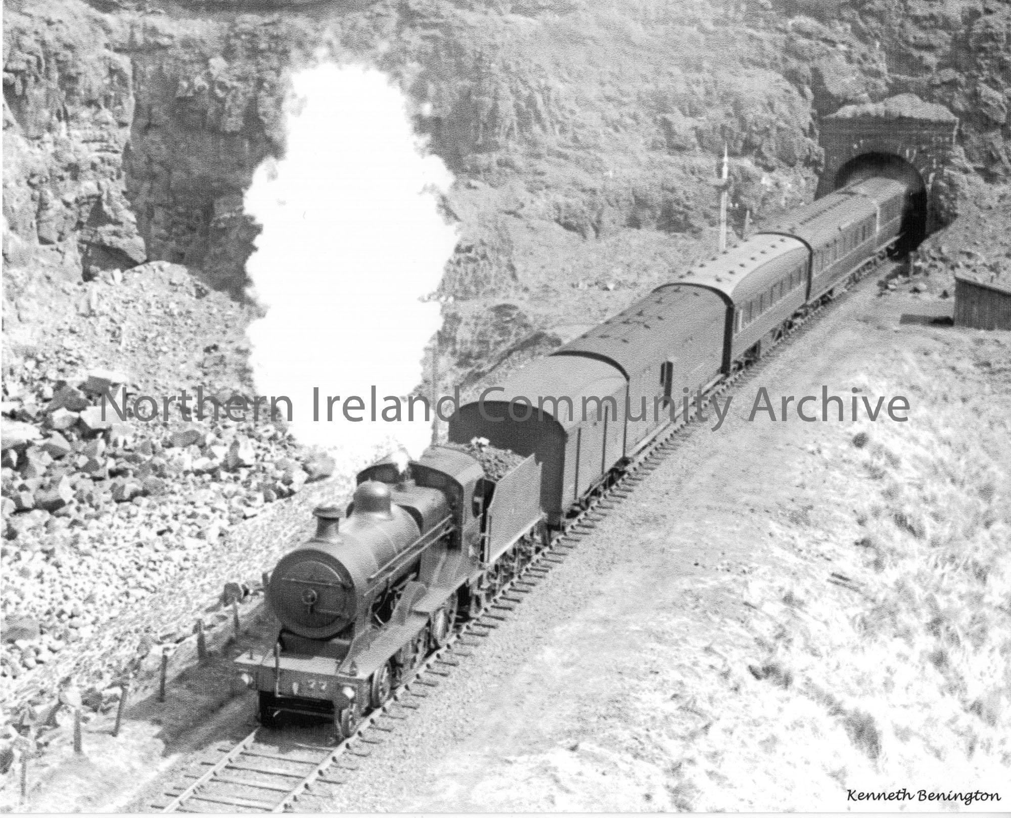 The U2 class 4-4-0 No. 77 at Port Vantage, between the two tunnels between Castlerock and Downhill
