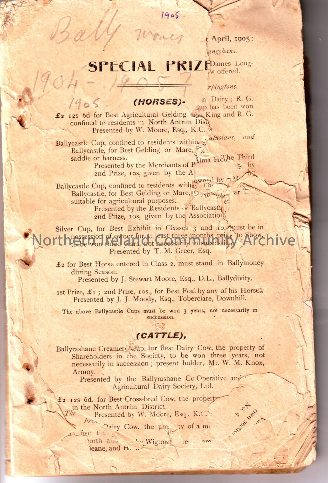 1905 Ballymoney show catalogue