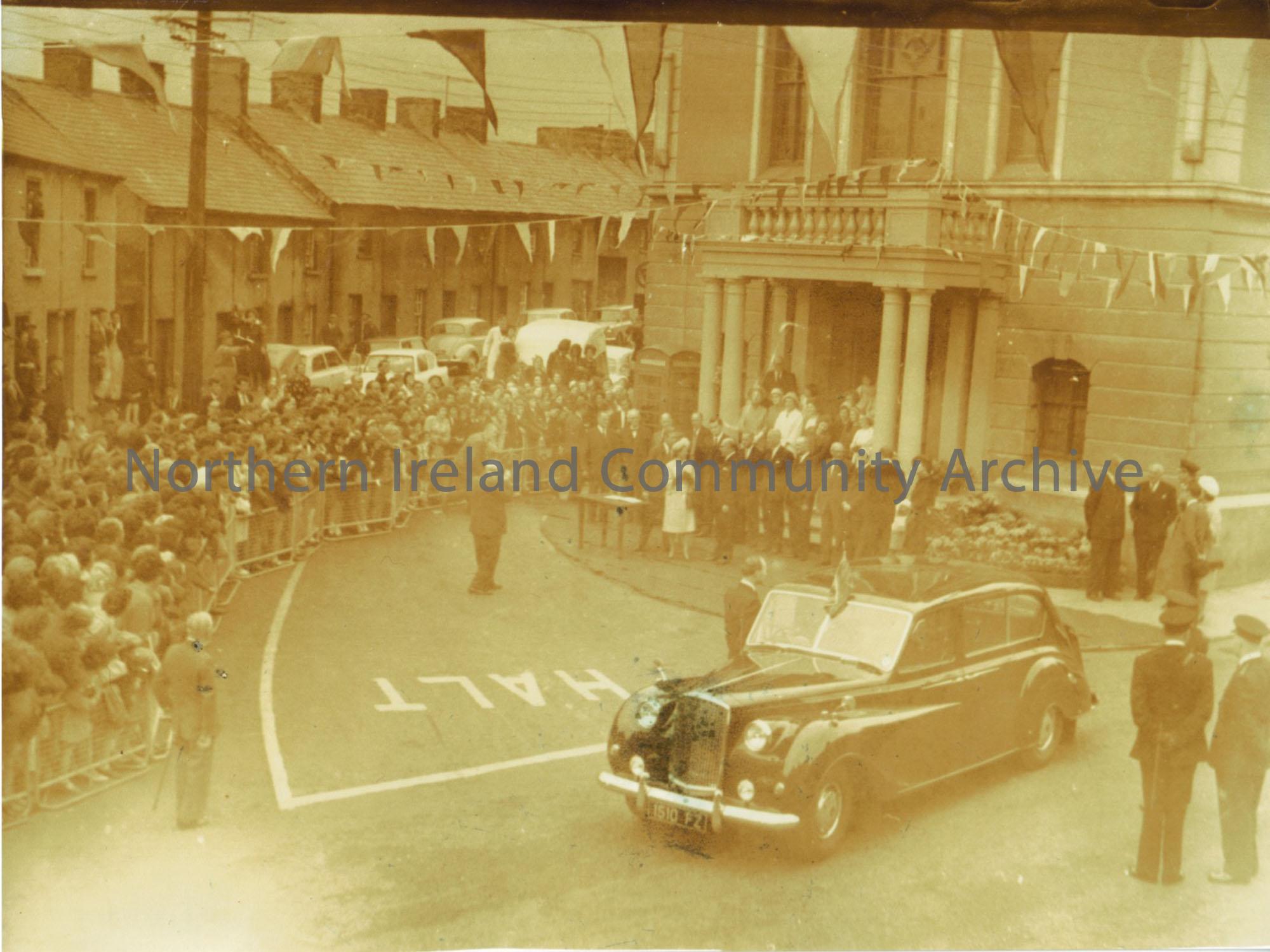 photograph of Princess Margaret’s visit to Ballymoney, 1963. Taken from the offices of TV McCleanaghan on High Street. (Now Alexander & McMullan) Dono…