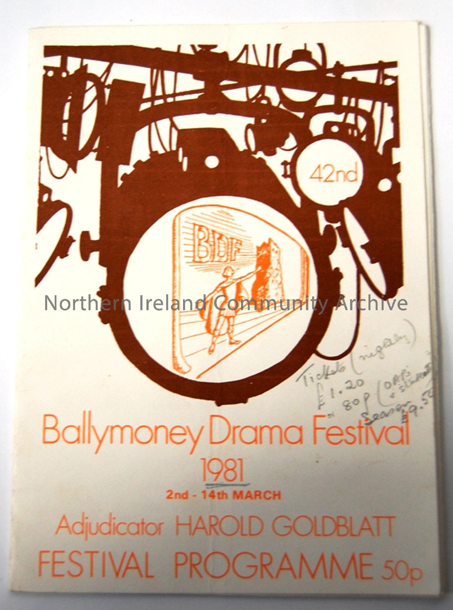 Programme of 42nd Ballymoney Drama Festival,1981 2nd- 14th March, Adjudicator Harold Goldblatt