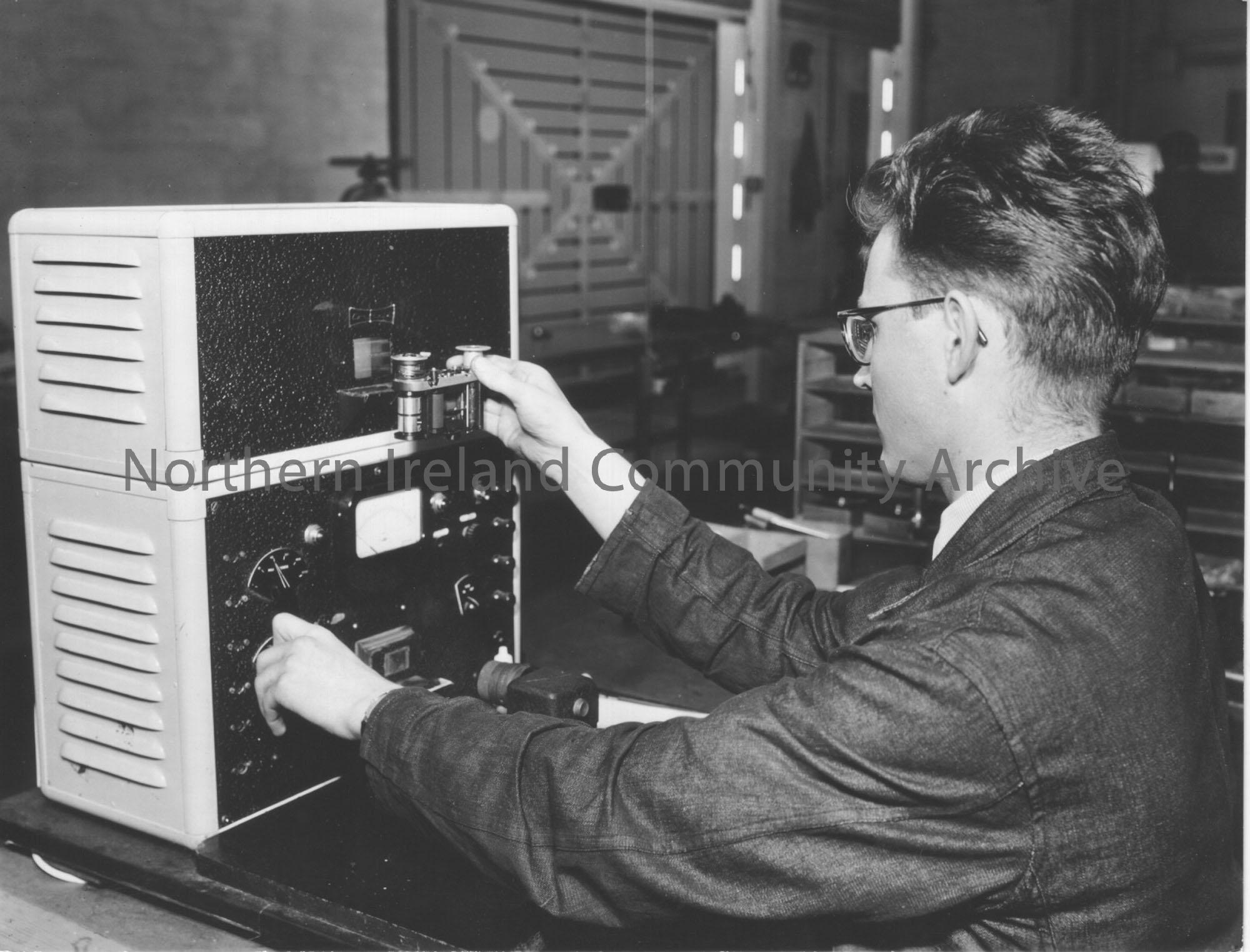 Photograph of photocell testing of shutter speeds- Bertie McIlfatrick