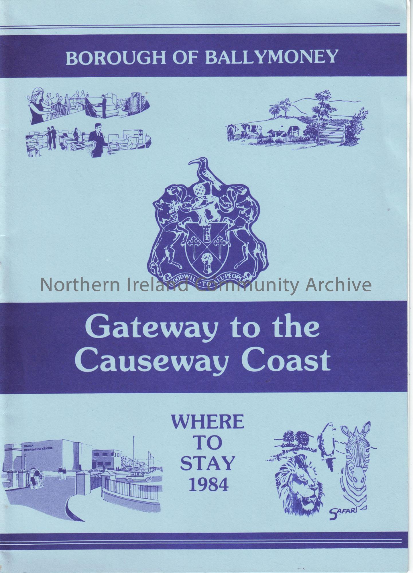 Blue brochure of the Borough of Ballymoney ‘Gateway to the Causeway Coast’ Where to stay 1984