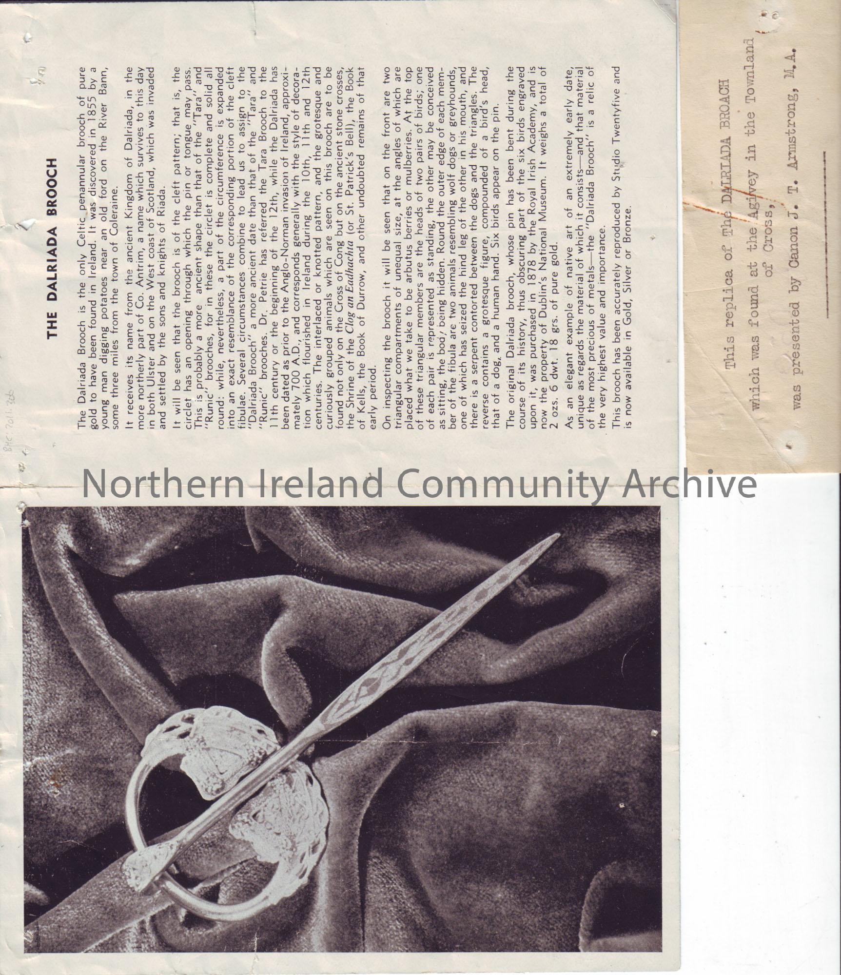 booklet showing photograph of the Dalriada brooch along with information
