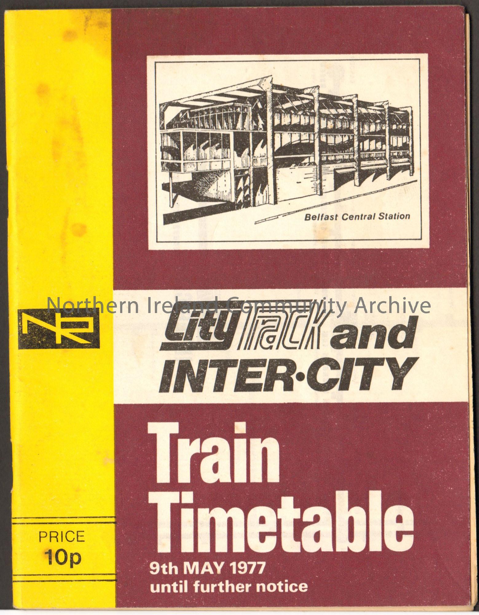 City track and inter-city train timetable. 9th May 1977 until further notice.