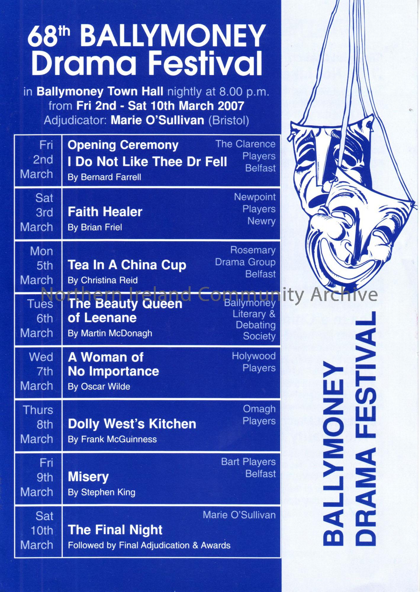 68th Ballymoney Drama Festival, Fri 2nd-Sat 10th March 2007