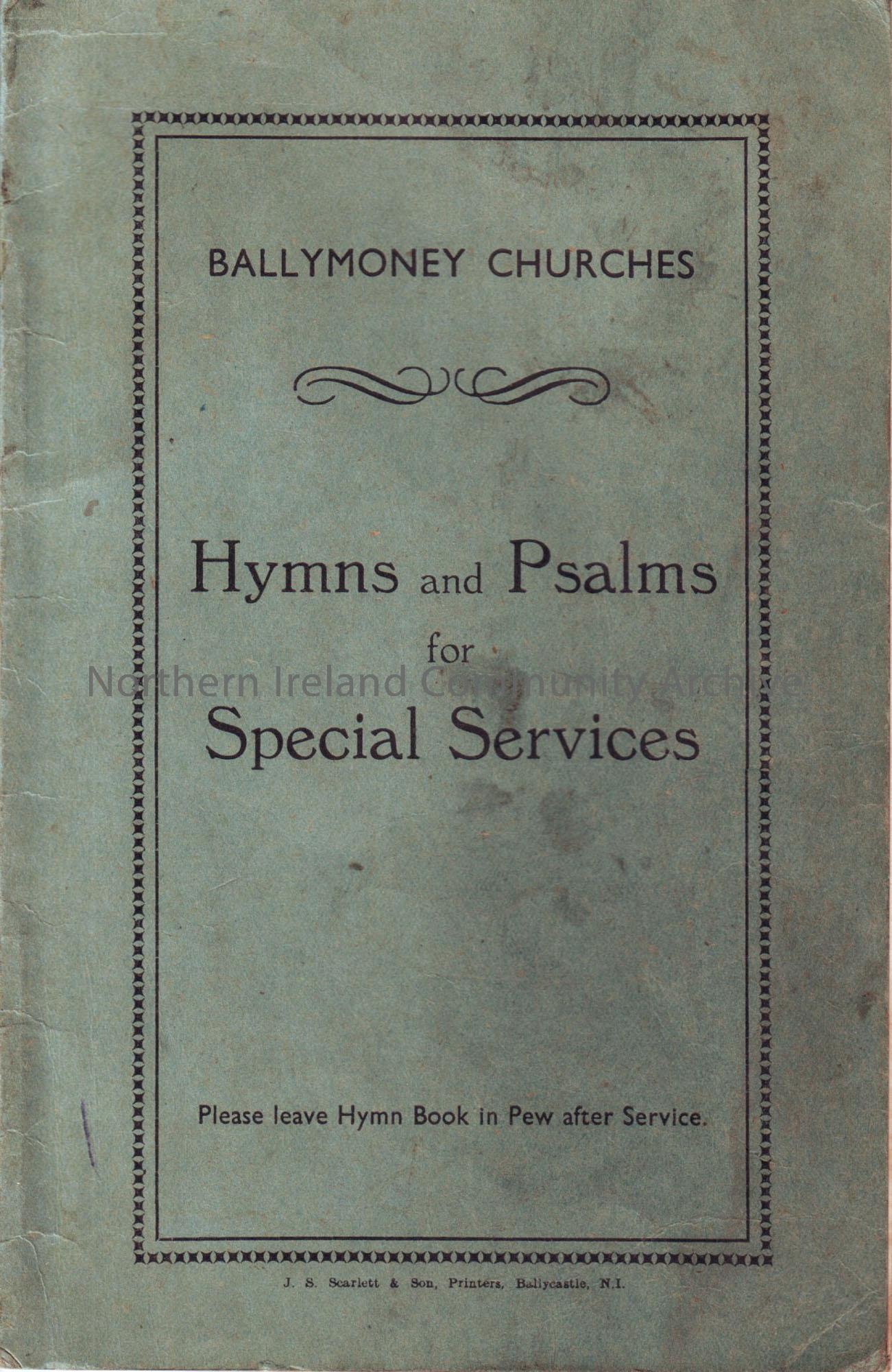 Ballymoney Churches Hymns and Psalms for special services